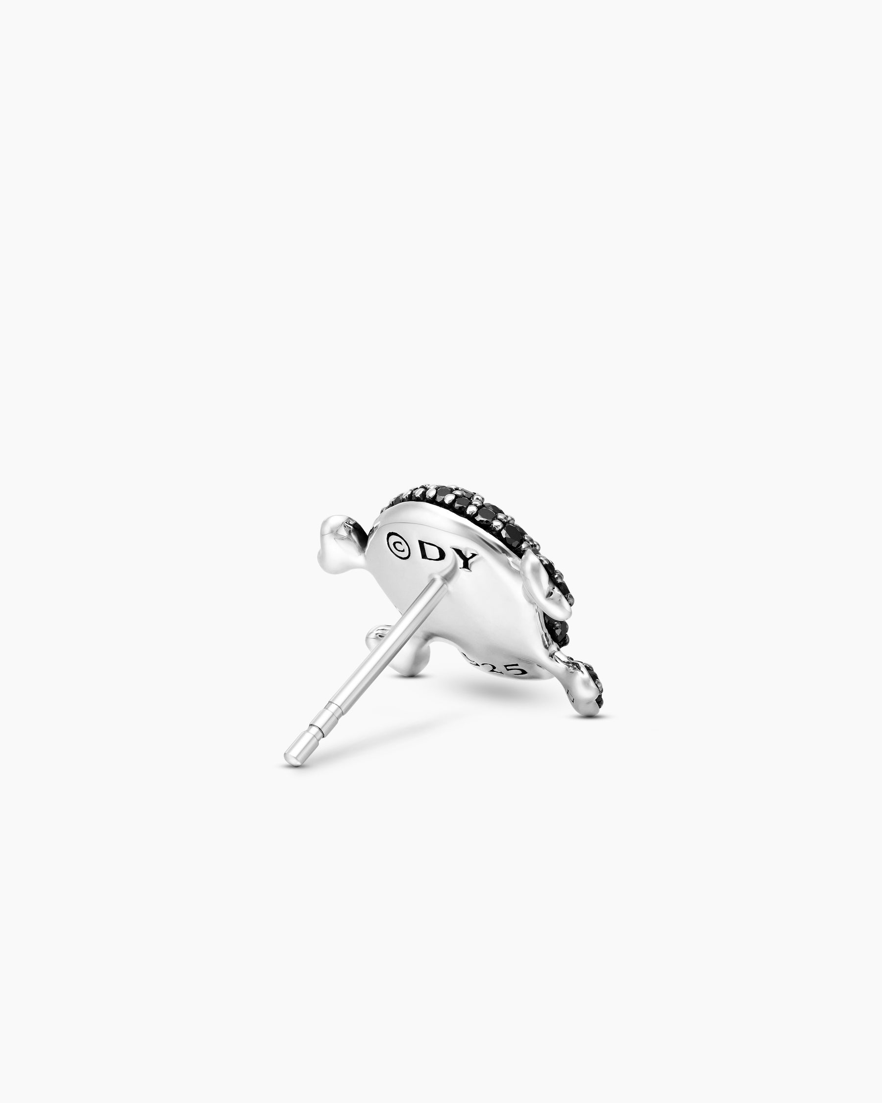 Pavé Skull Stud Earring in Sterling Silver with Black Diamonds and Rubies, 13.5mm - Image 3