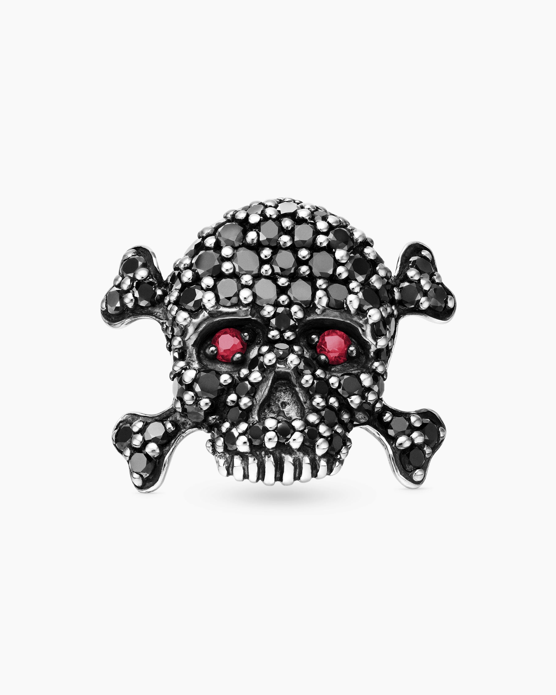 Pavé Skull Stud Earring in Sterling Silver with Black Diamonds and Rubies, 13.5mm - Image 4