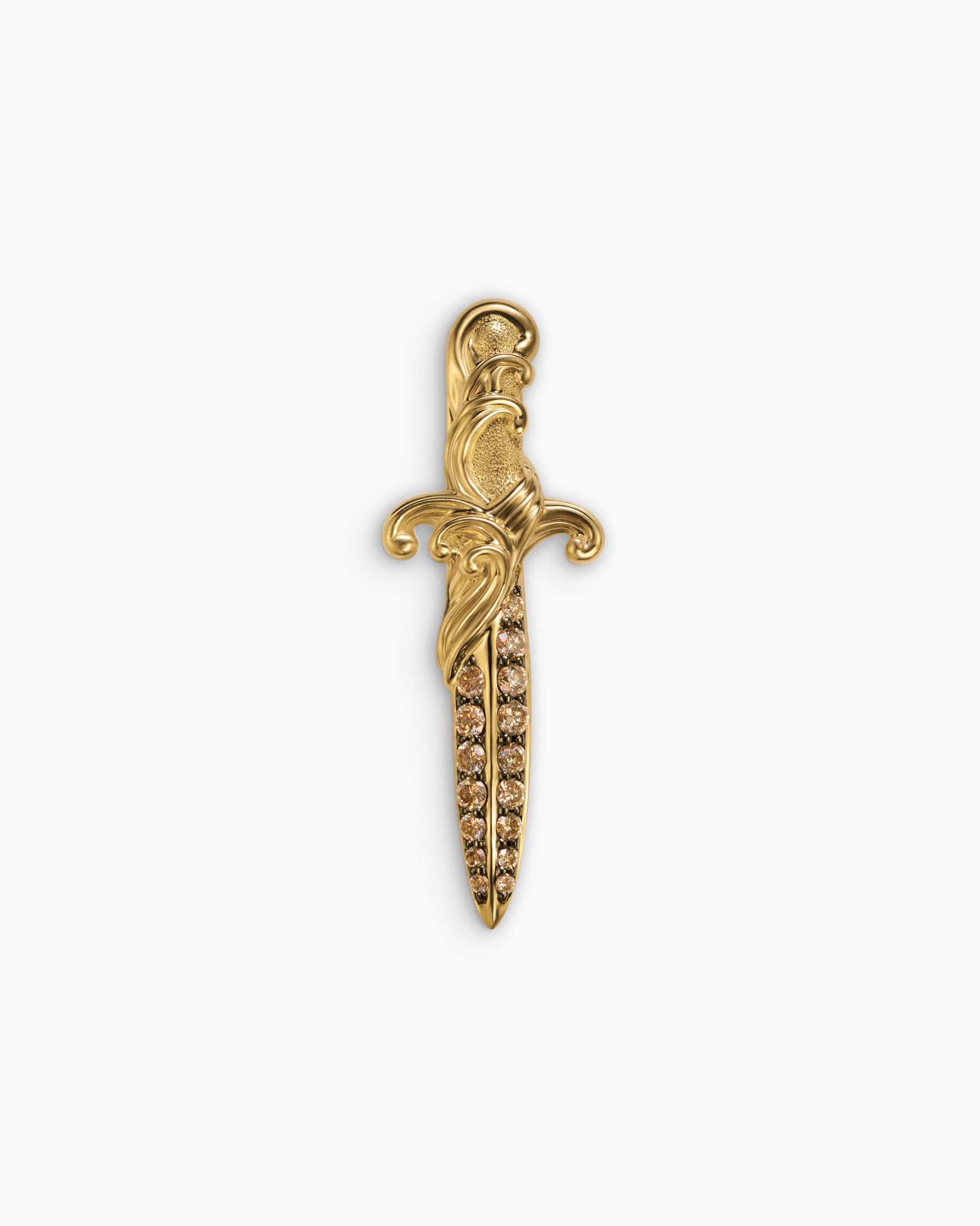 Waves Dagger Lapel Pin in 18K Yellow Gold with Cognac Diamonds, 30mm