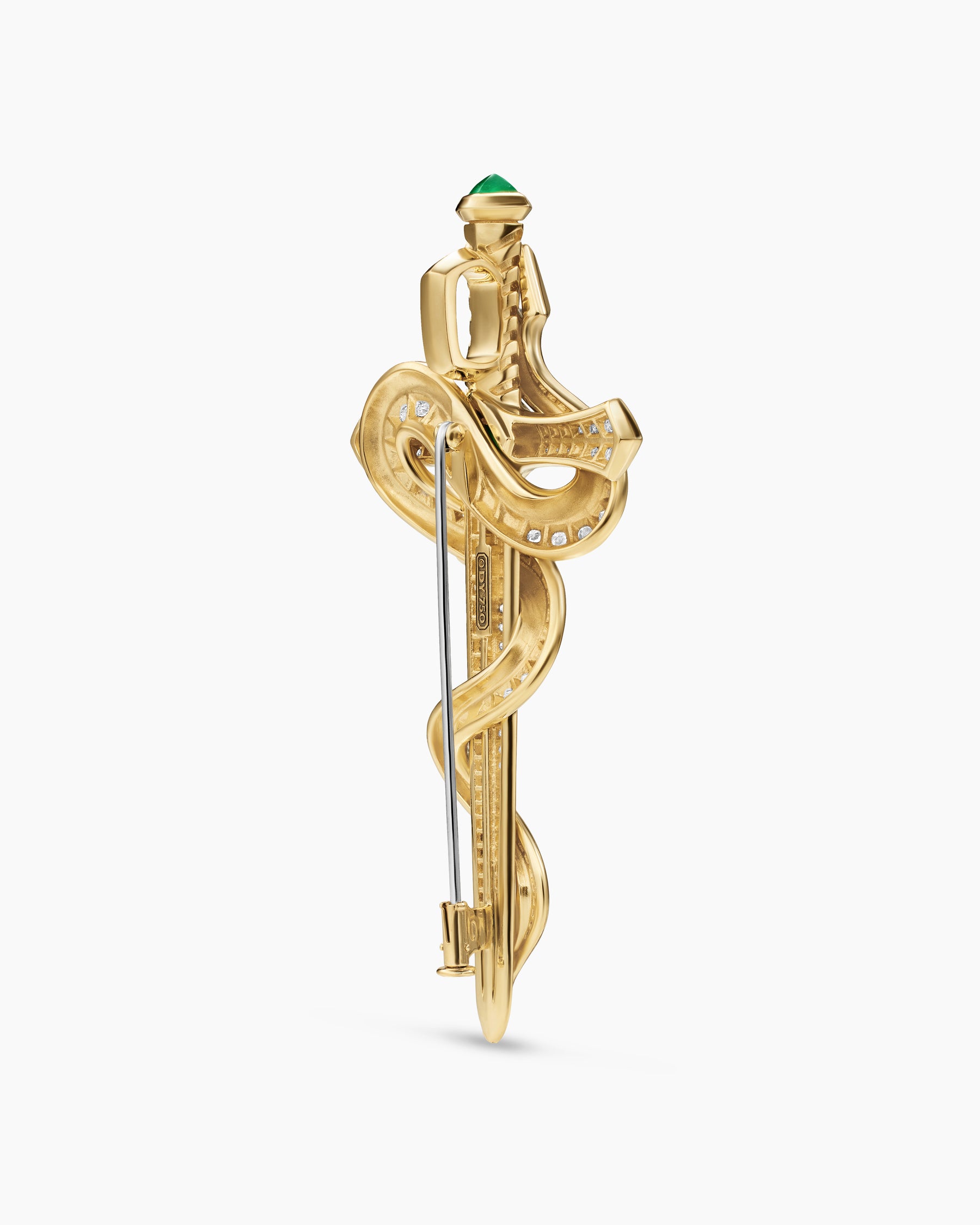 Ouroboros Brooch in 18K Yellow Gold with Emeralds and Diamonds, 78mm - Image 3