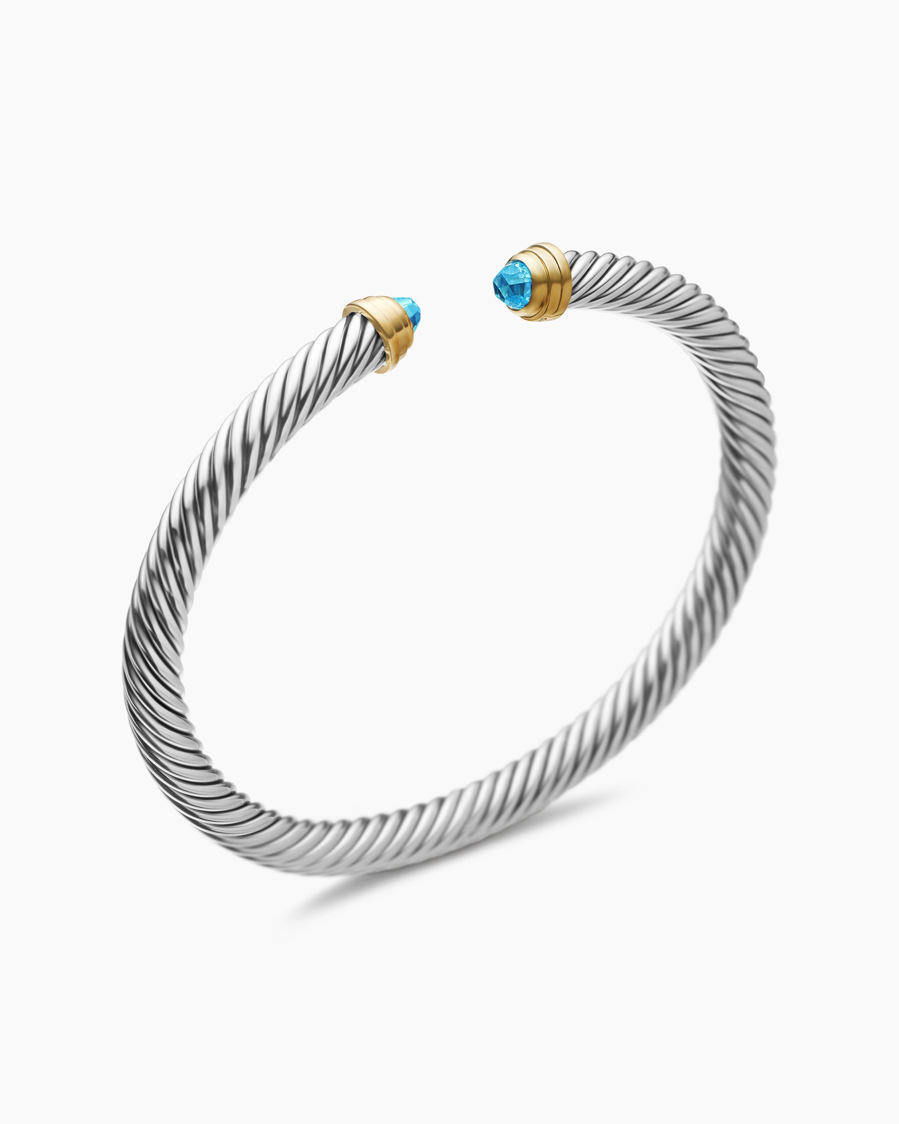Classic Cable Bracelet in Sterling Silver with 14K Yellow Gold and Blue Topaz, 5mm - Image 3