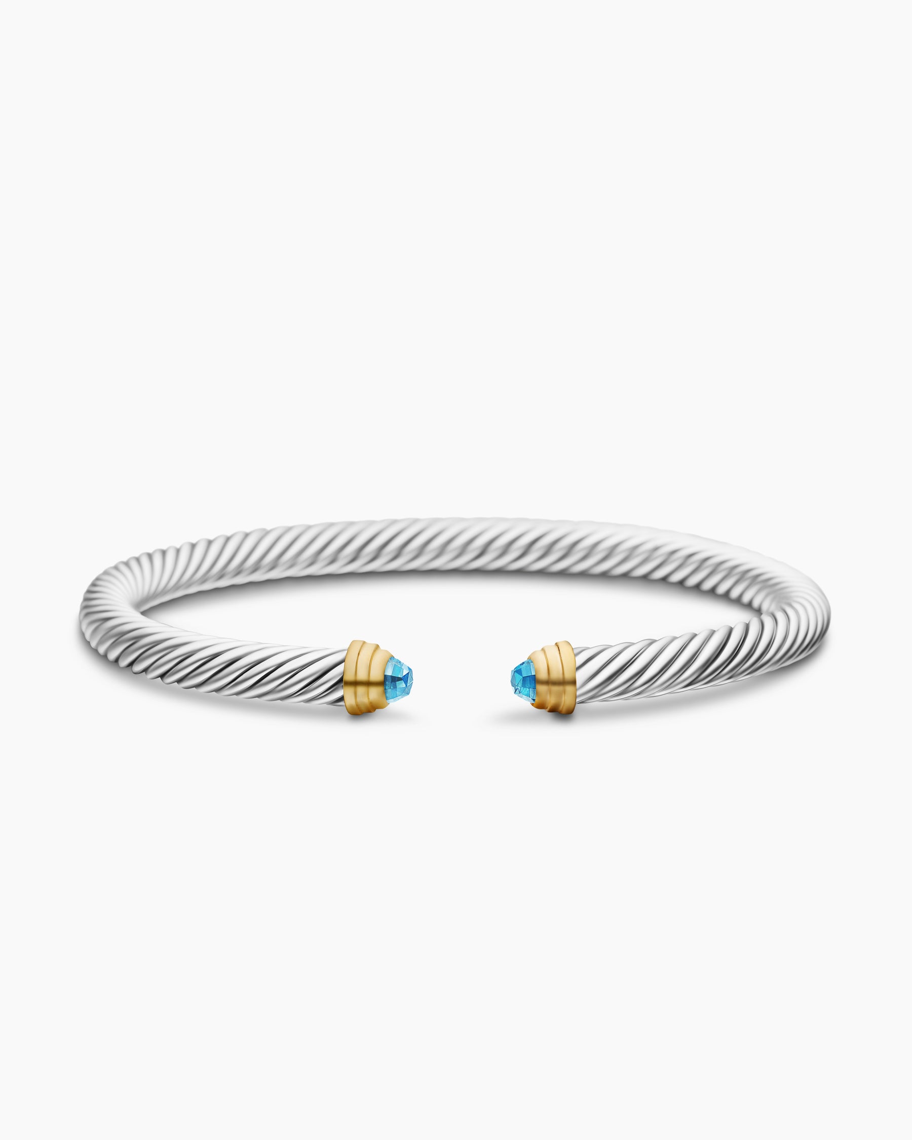 Classic Cable Bracelet in Sterling Silver with 14K Yellow Gold and Blue Topaz, 5mm - Image 4
