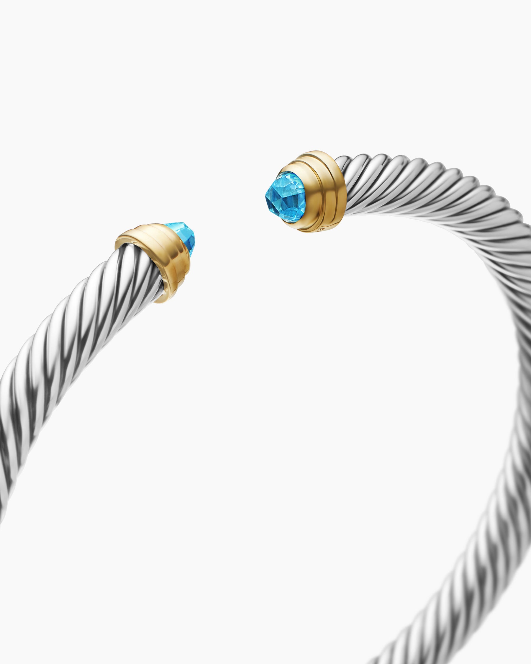 Classic Cable Bracelet in Sterling Silver with 14K Yellow Gold and Blue Topaz, 5mm - Image 5