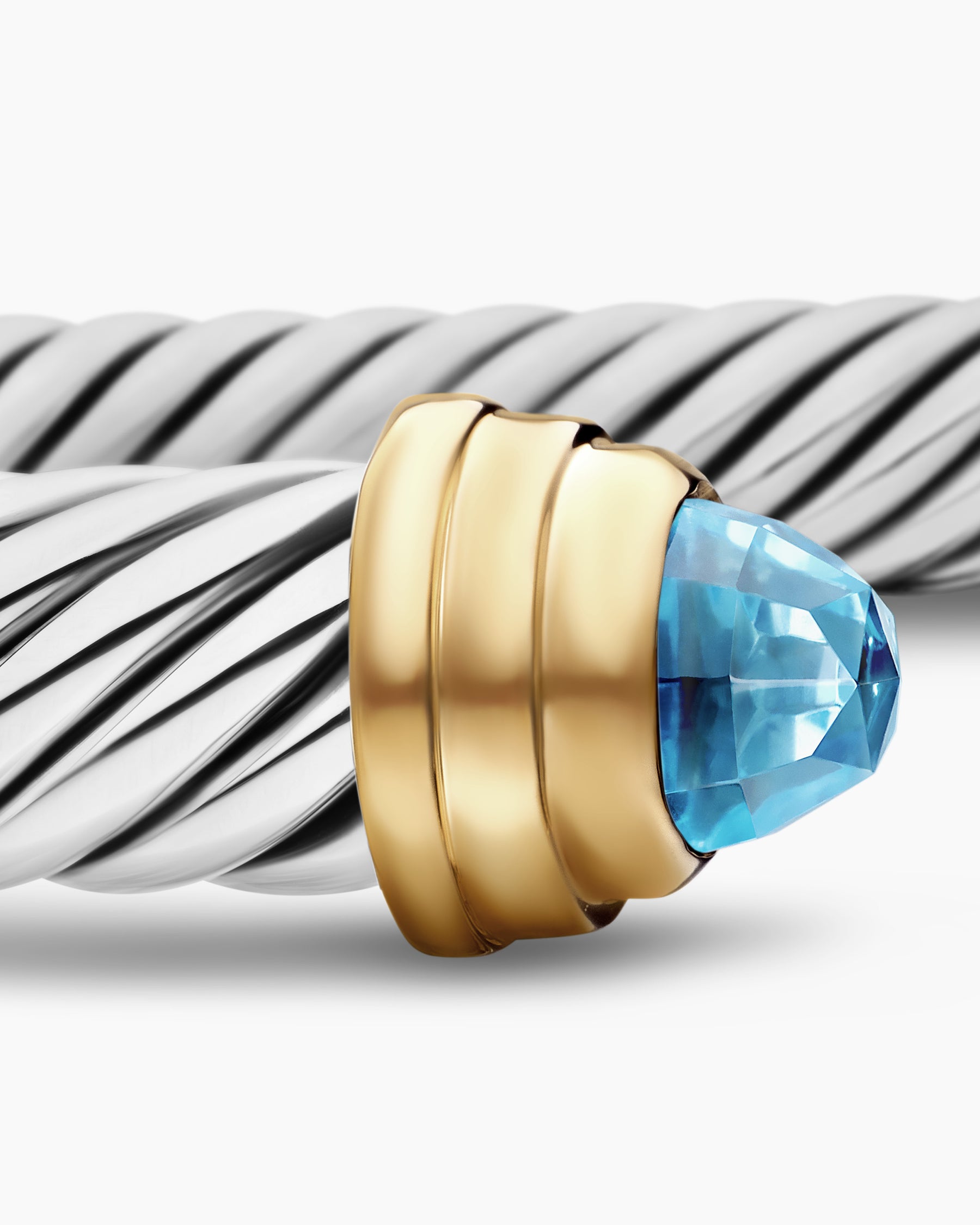 Classic Cable Bracelet in Sterling Silver with 14K Yellow Gold and Blue Topaz, 5mm - Image 6