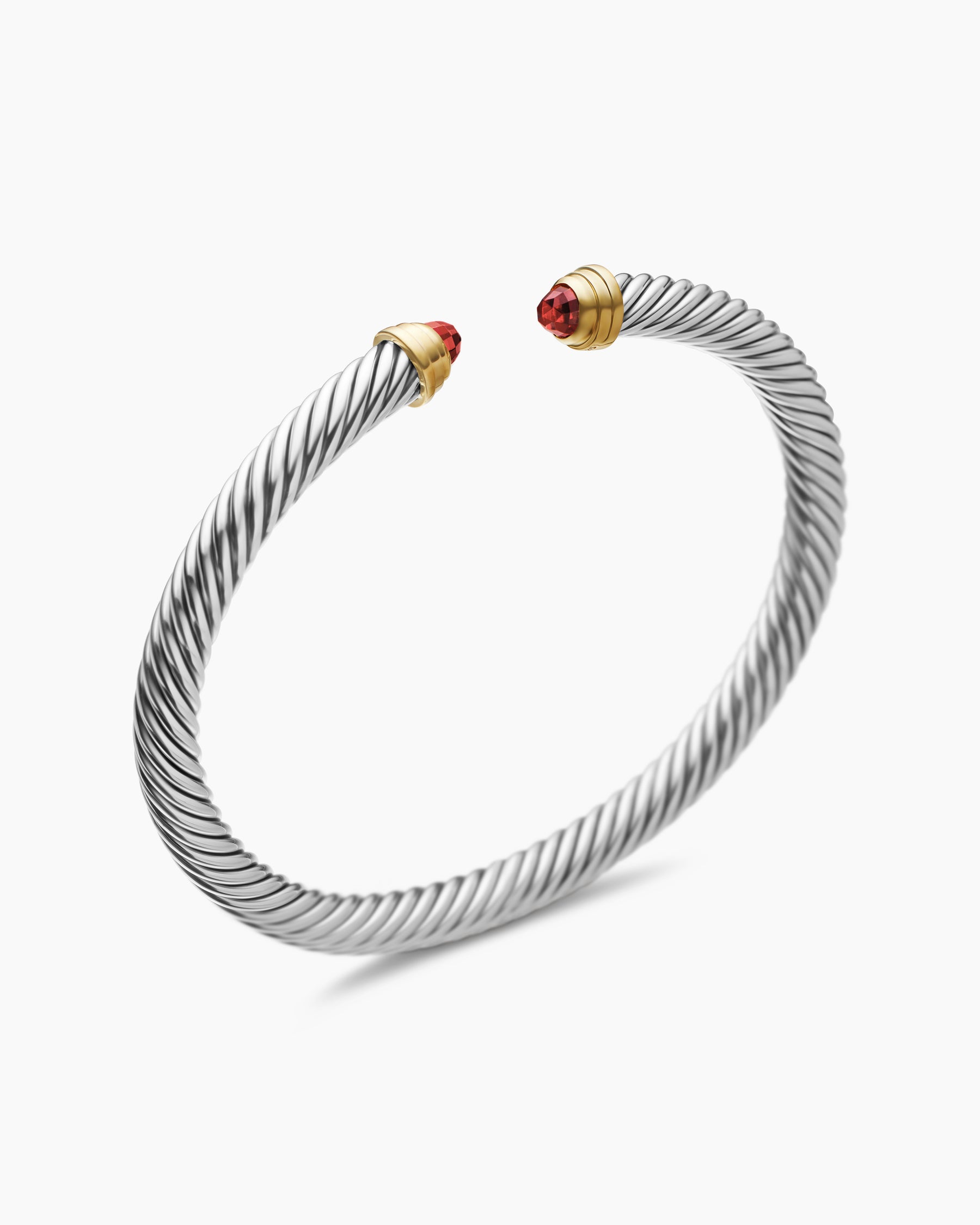 Classic Cable Bracelet in Sterling Silver with 14K Yellow Gold and Garnets, 5mm - Image 3