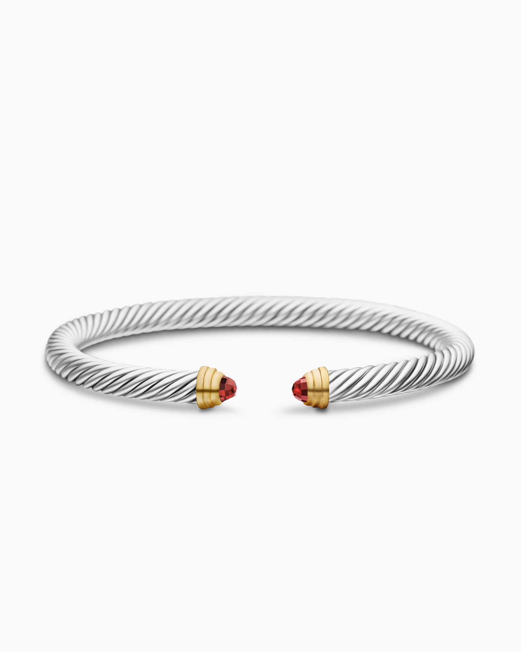Classic Cable Bracelet in Sterling Silver with 14K Yellow Gold and Garnets, 5mm - Image 4
