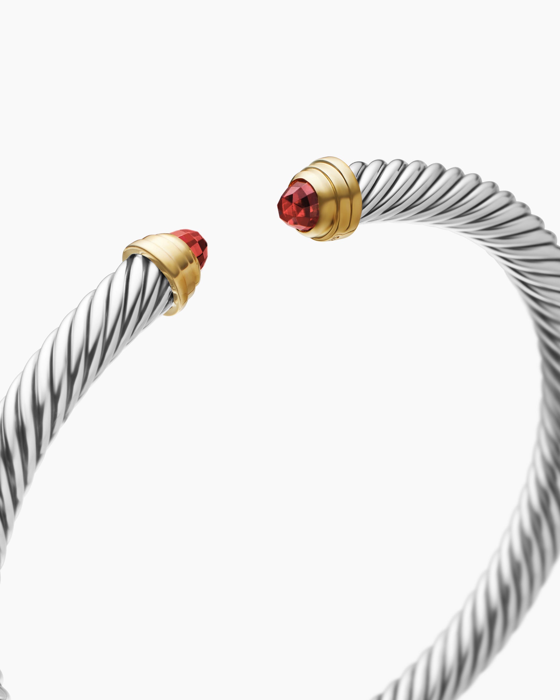 Classic Cable Bracelet in Sterling Silver with 14K Yellow Gold and Garnets, 5mm - Image 5