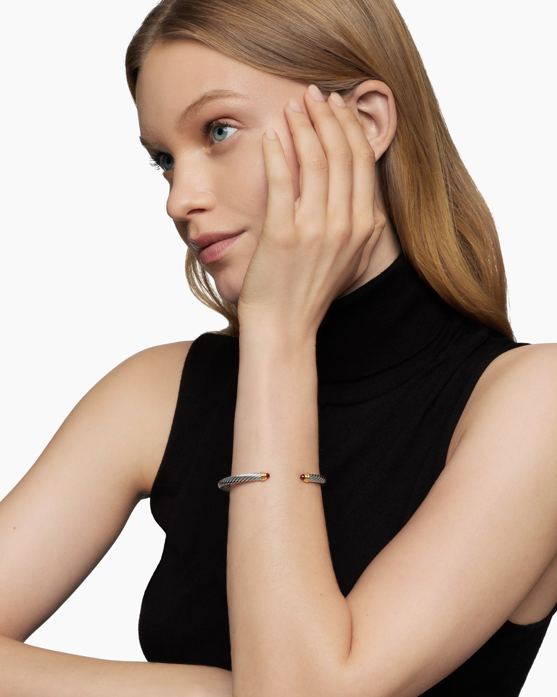 Classic Cable Bracelet in Sterling Silver with 14K Yellow Gold and Garnets, 5mm - Image 7