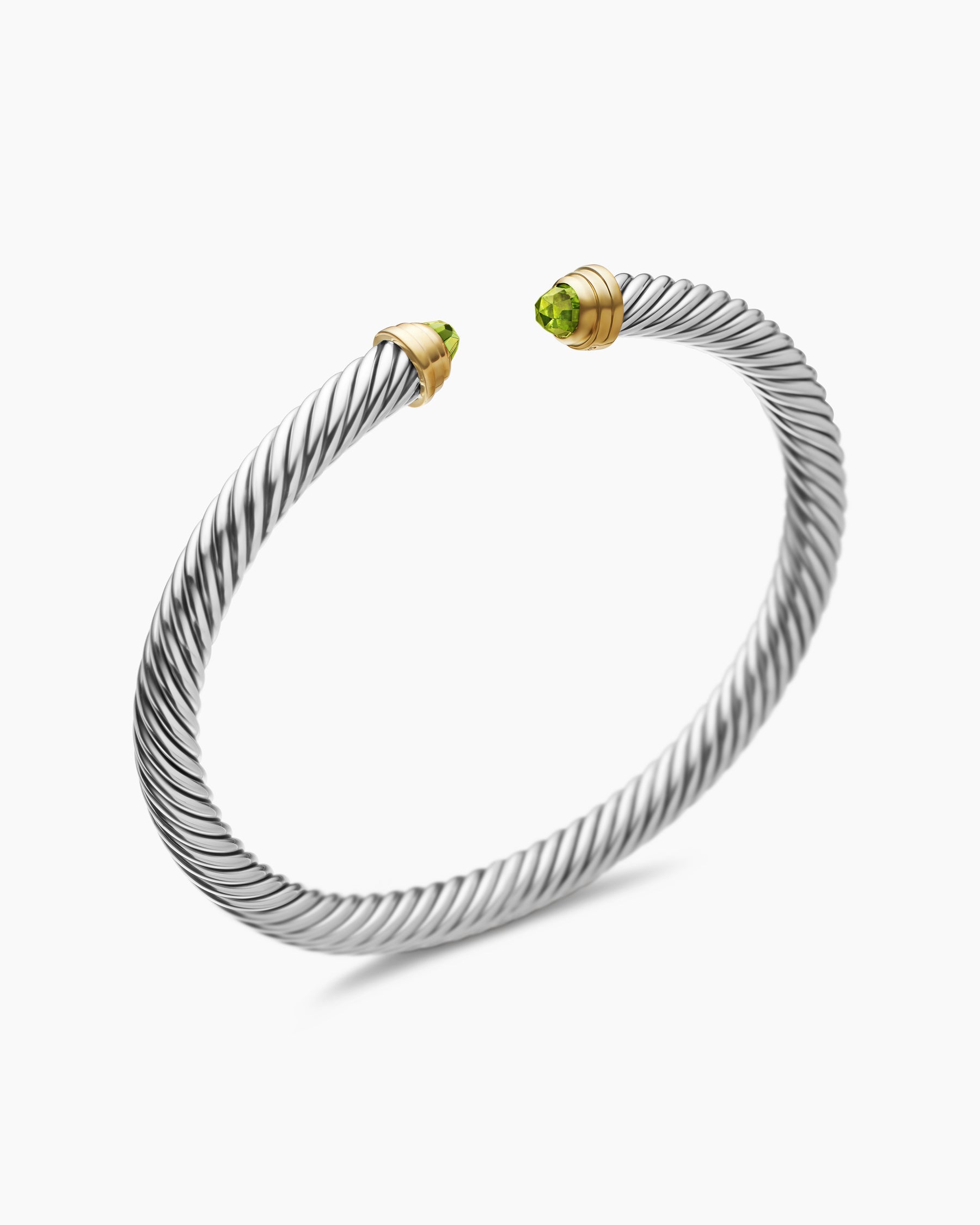 Classic Cable Bracelet in Sterling Silver with 14K Yellow Gold and Peridot, 5mm - Image 3