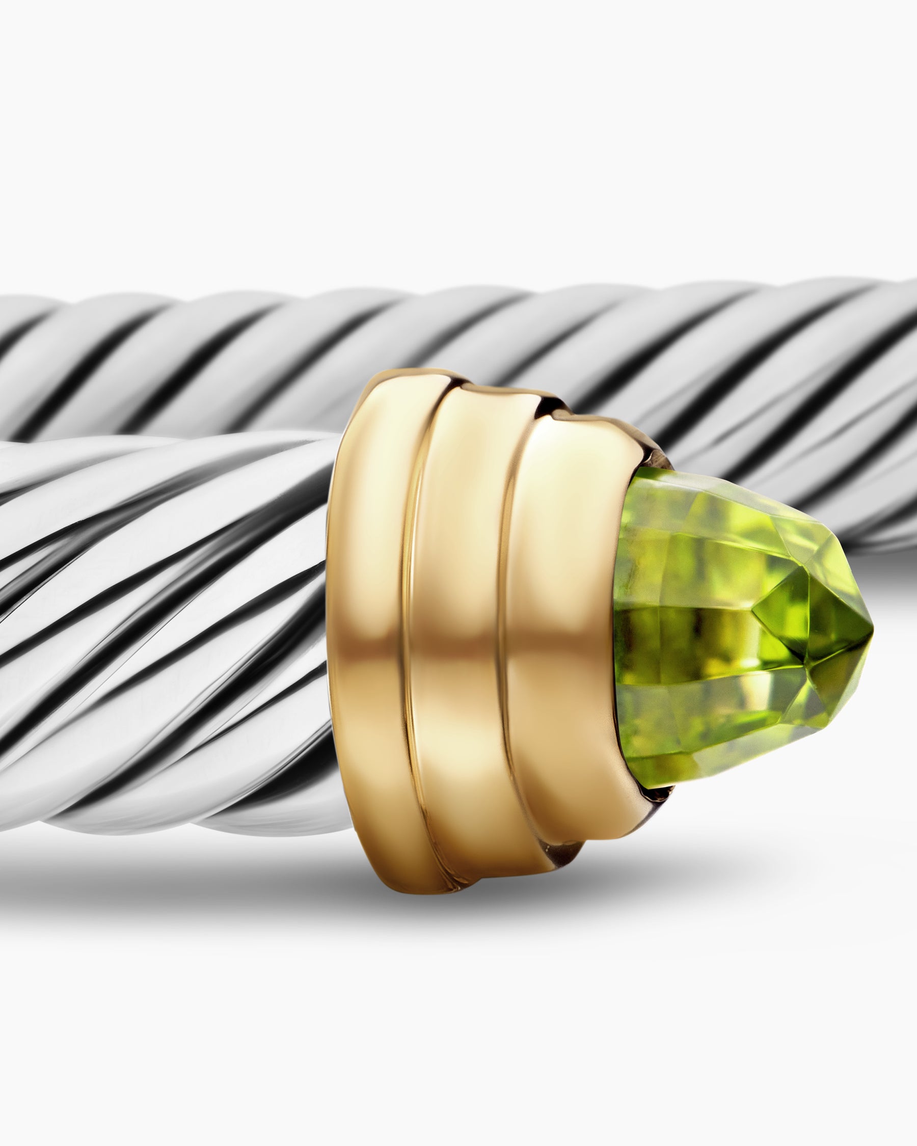Classic Cable Bracelet in Sterling Silver with 14K Yellow Gold and Peridot, 5mm - Image 6