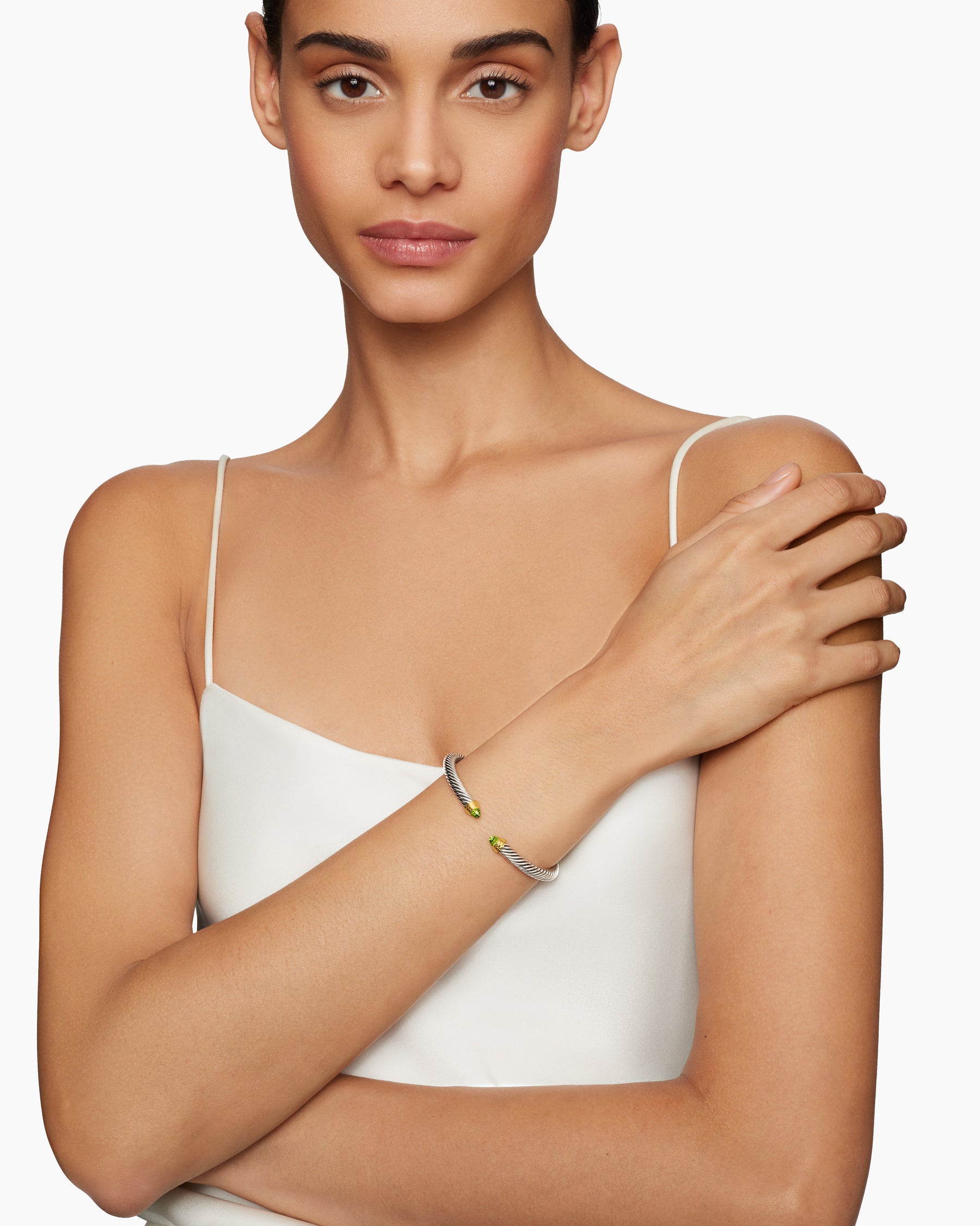Alternative view of Classic Cable Bracelet in Sterling Silver with 14K Yellow Gold and Peridot, 5mm