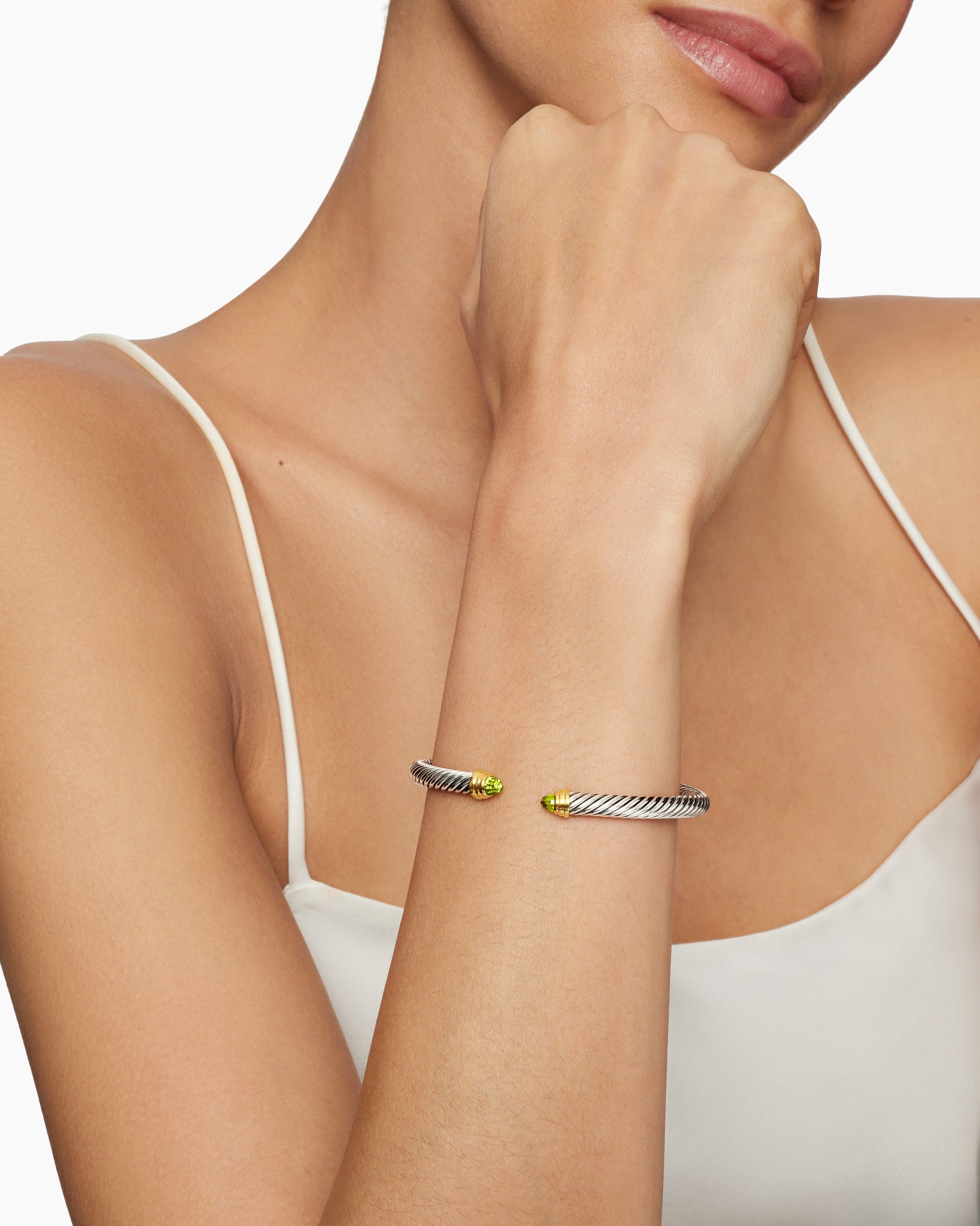 Classic Cable Bracelet in Sterling Silver with 14K Yellow Gold and Peridot, 5mm - Image 7