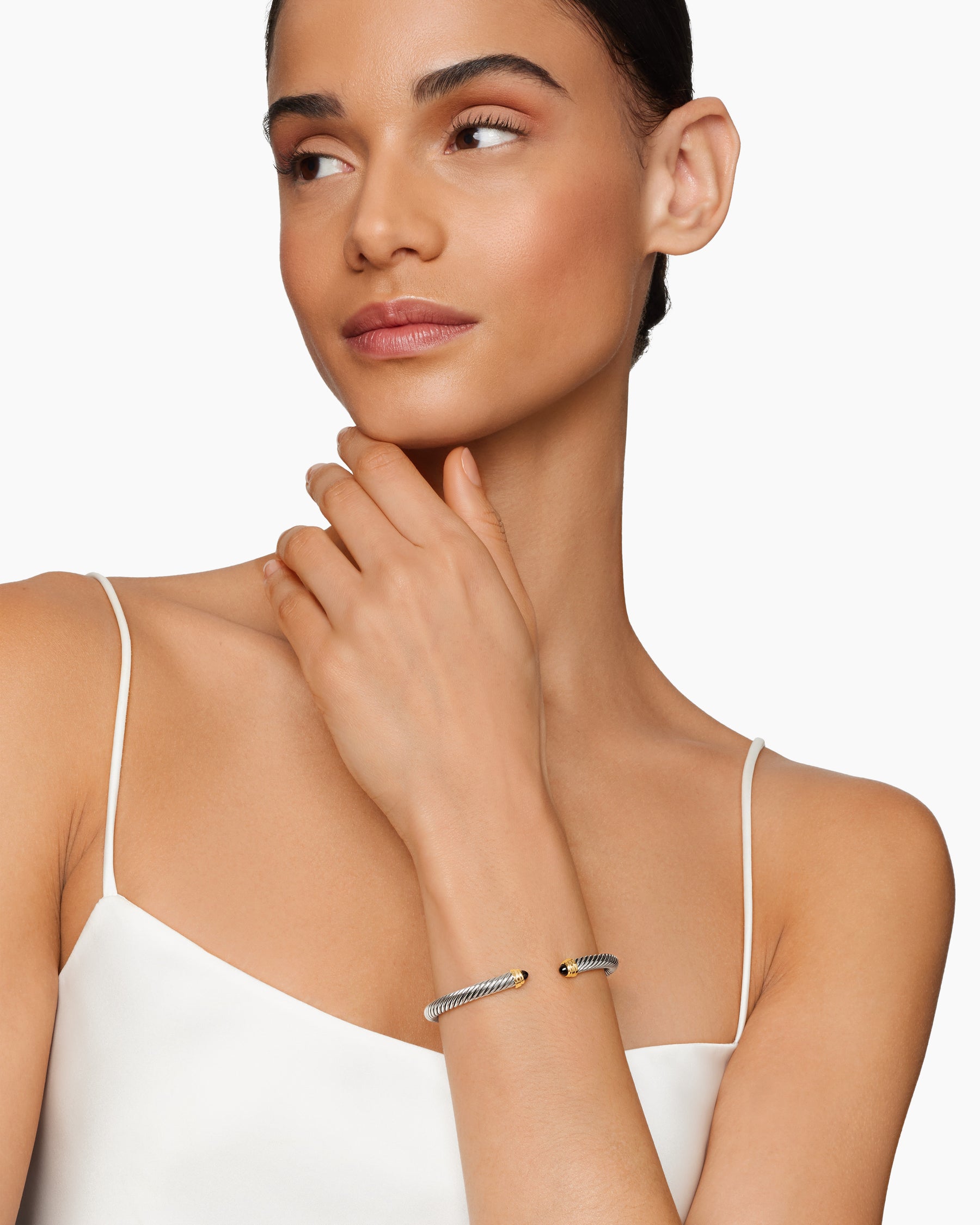 Alternative view of Classic Cable Bracelet in Sterling Silver with 14K Yellow Gold and Black Onyx, 5mm