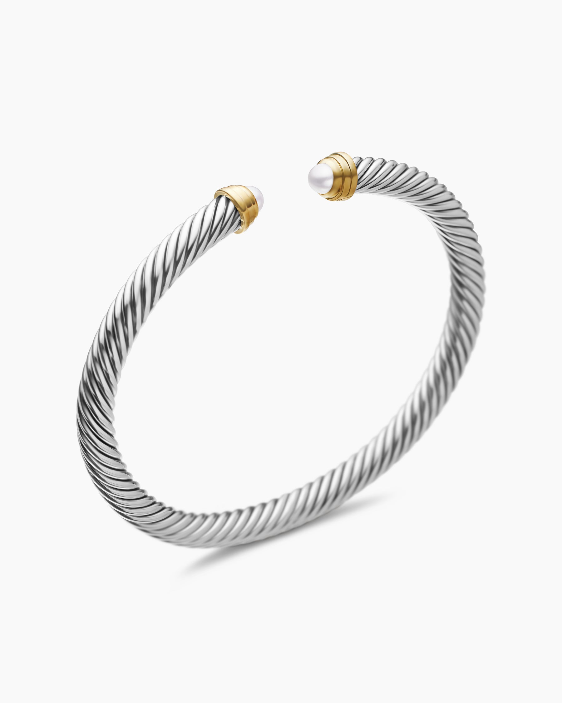 Classic Cable Bracelet in Sterling Silver with 14K Yellow Gold and Pearls, 5mm - Image 3