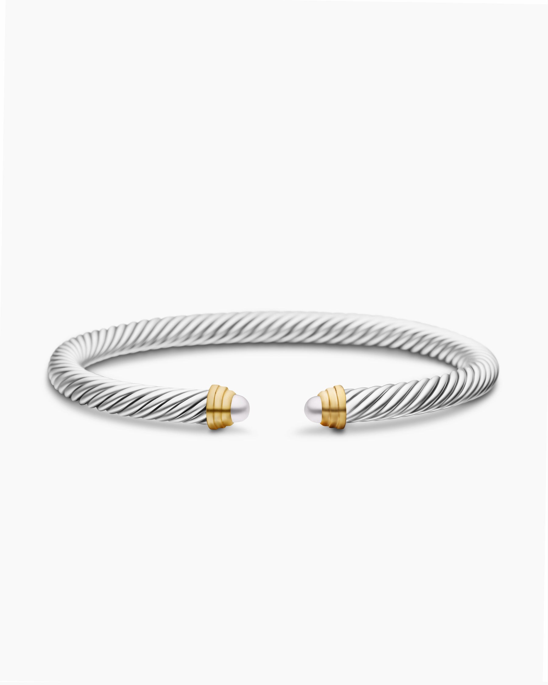 Classic Cable Bracelet in Sterling Silver with 14K Yellow Gold and Pearls, 5mm - Image 4