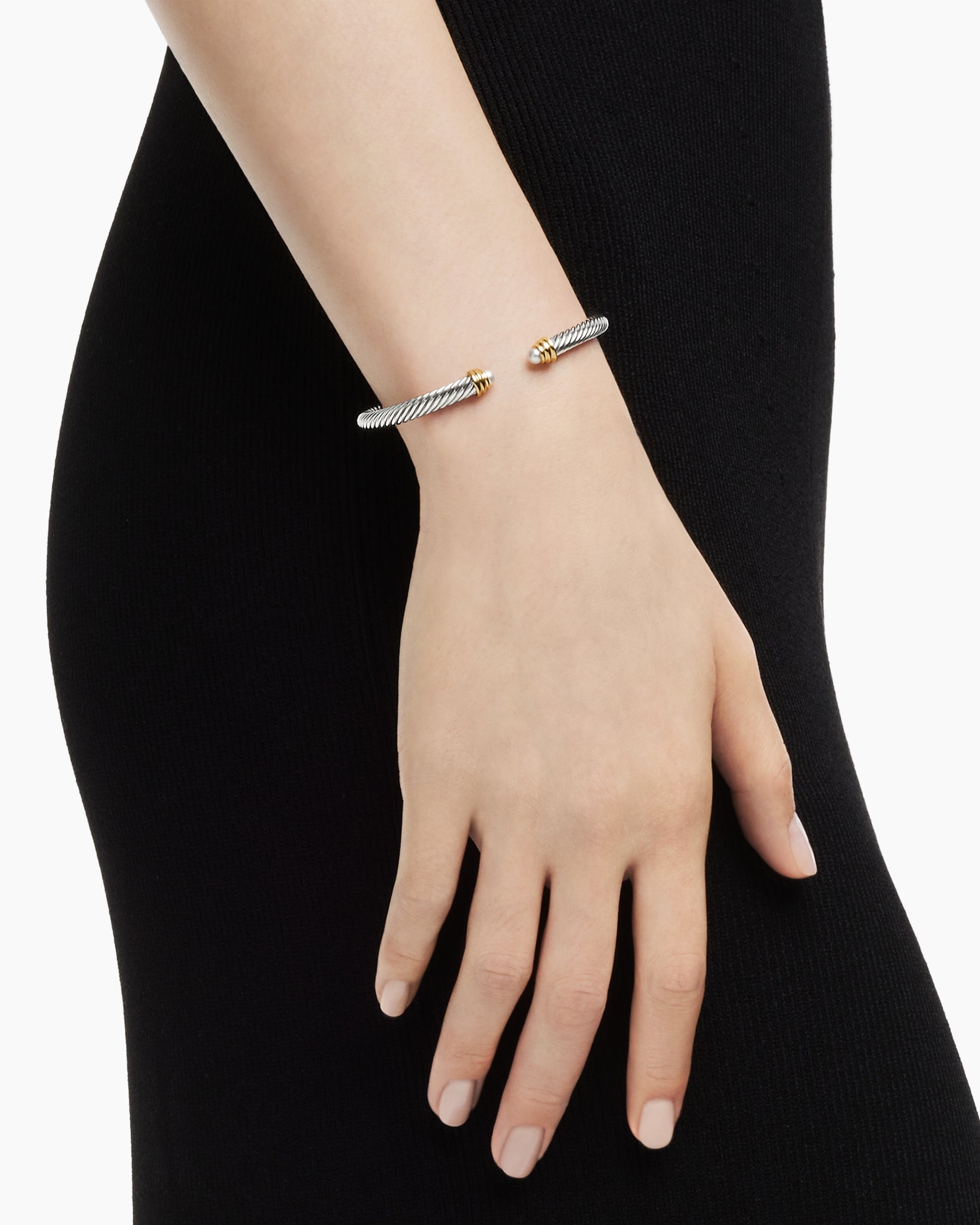 Classic Cable Bracelet in Sterling Silver with 14K Yellow Gold and Pearls, 5mm - Image 7