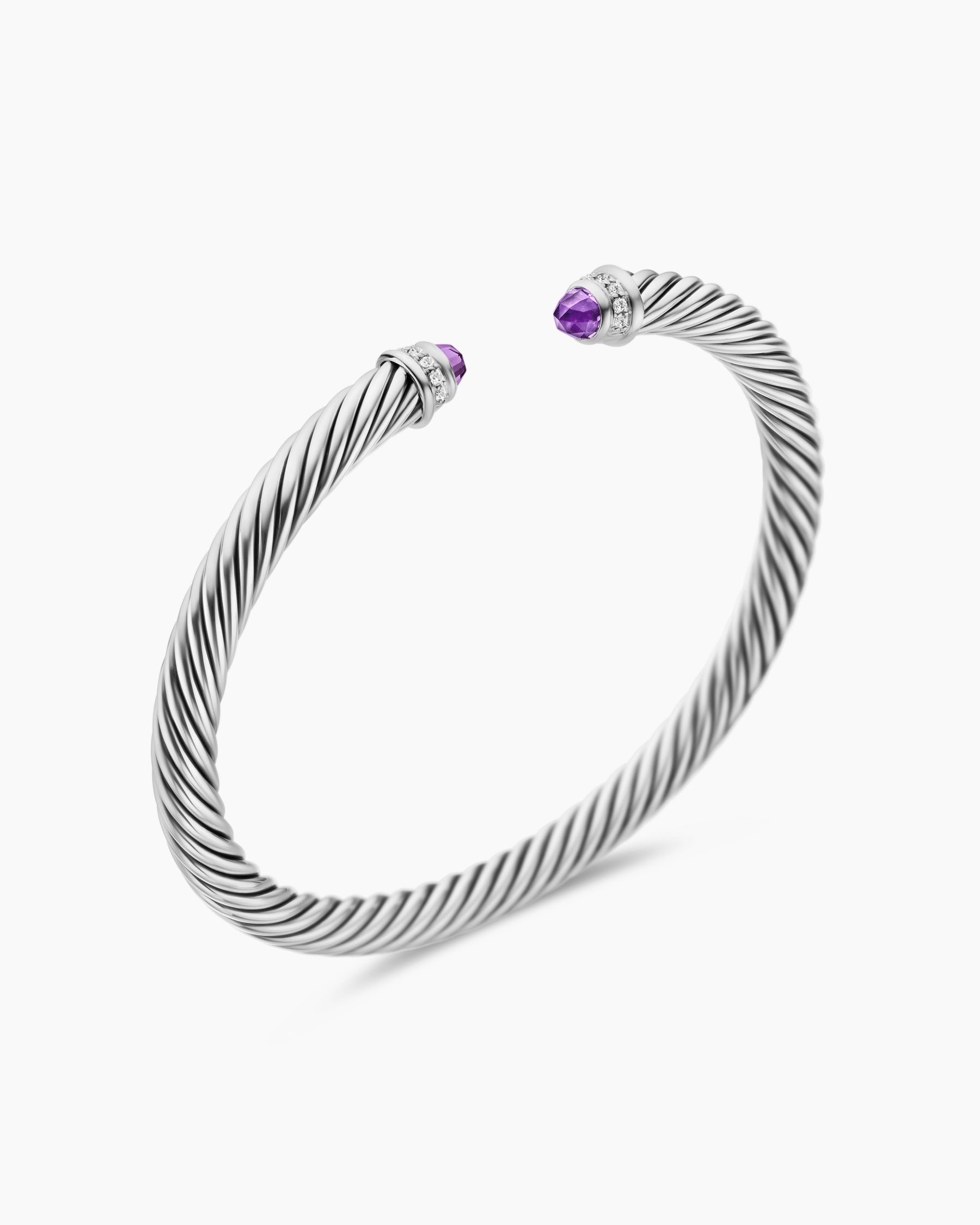 Classic Cable Bracelet in Sterling Silver with Amethyst and Diamonds, 5mm - Image 3