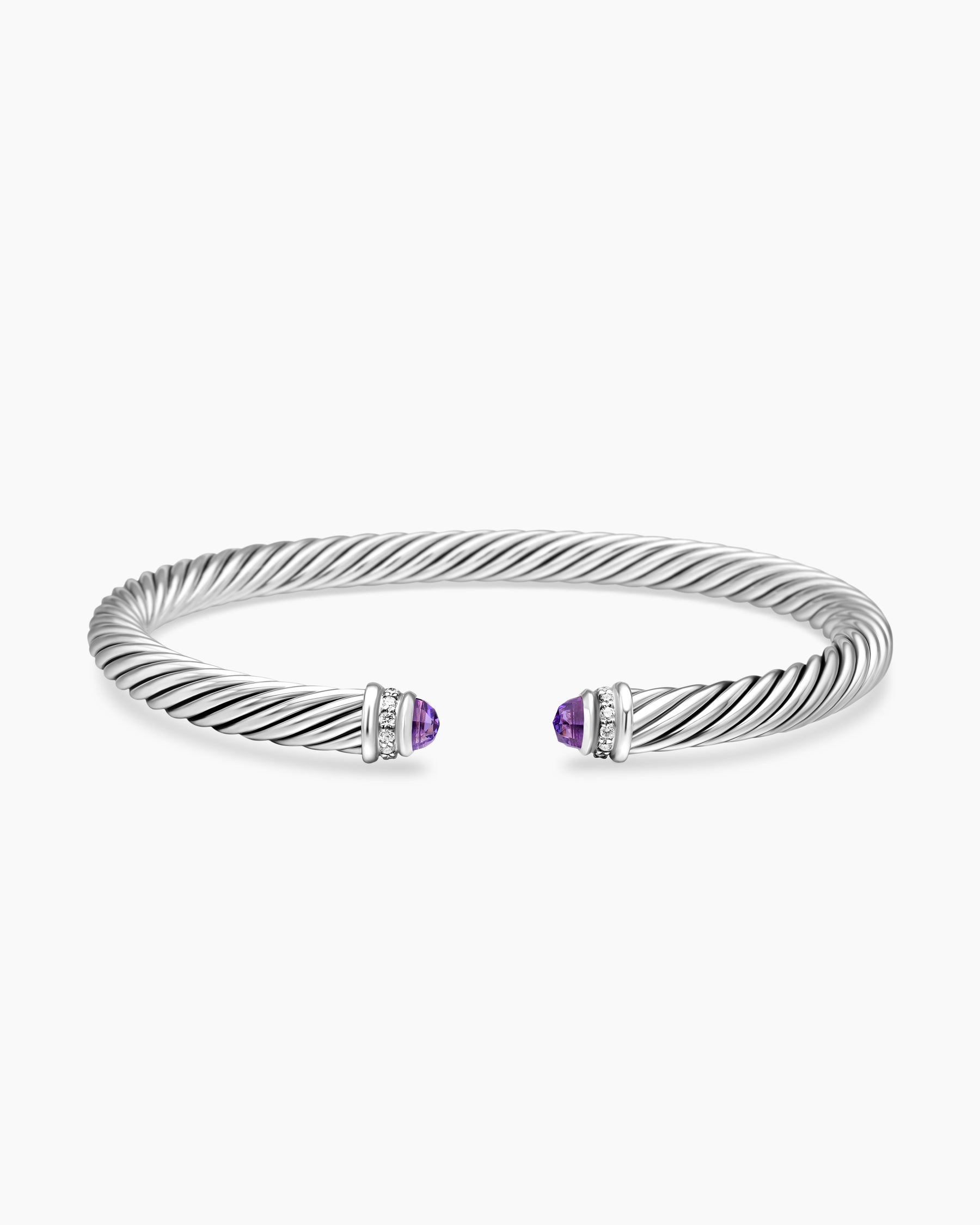 Classic Cable Bracelet in Sterling Silver with Amethyst and Diamonds, 5mm - Image 4