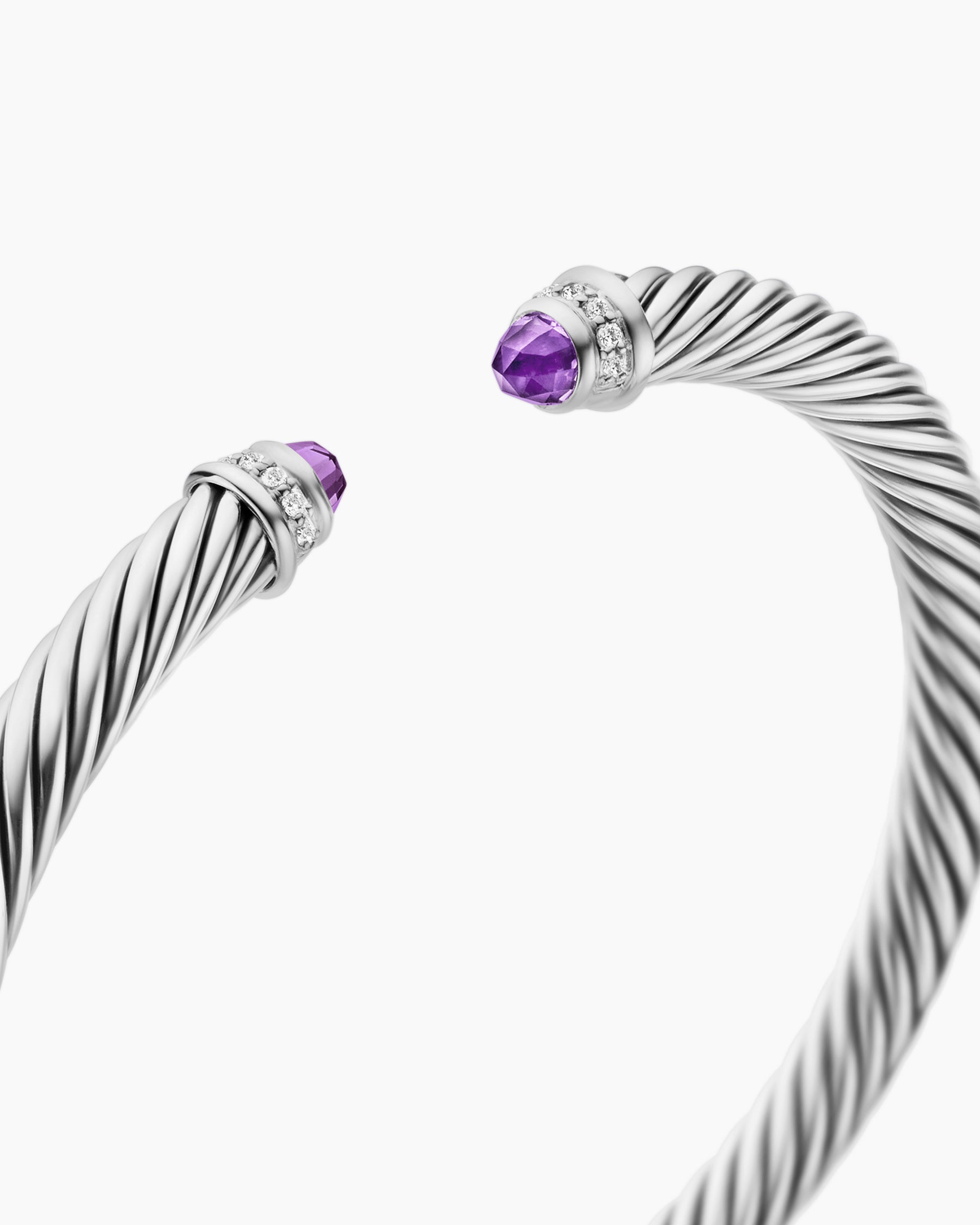 Classic Cable Bracelet in Sterling Silver with Amethyst and Diamonds, 5mm - Image 5
