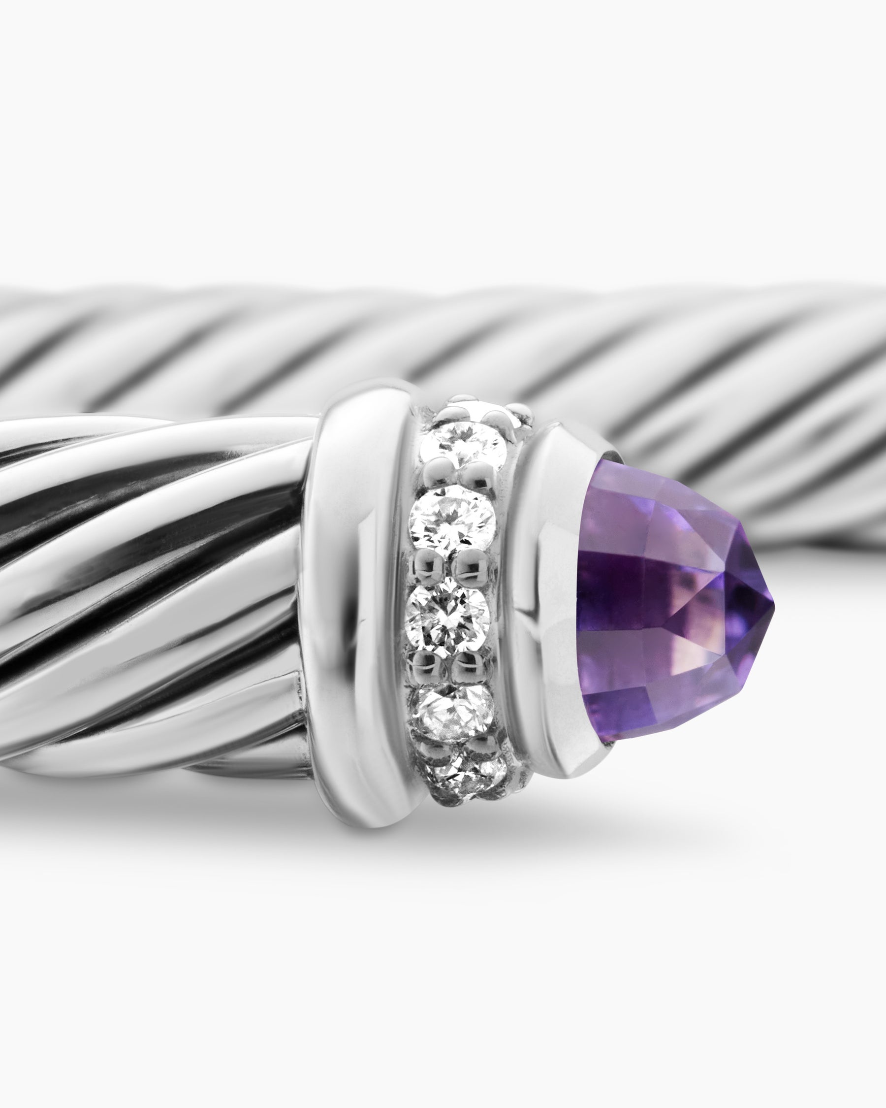 Classic Cable Bracelet in Sterling Silver with Amethyst and Diamonds, 5mm - Image 6