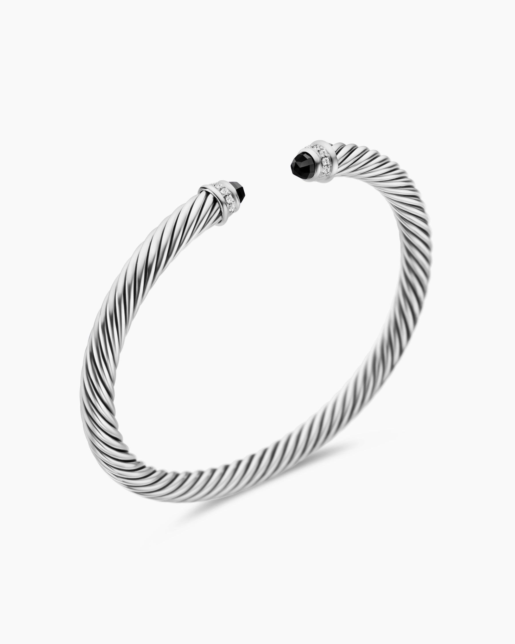 Classic Cable Bracelet in Sterling Silver with Black Onyx and Diamonds, 5mm - Image 3