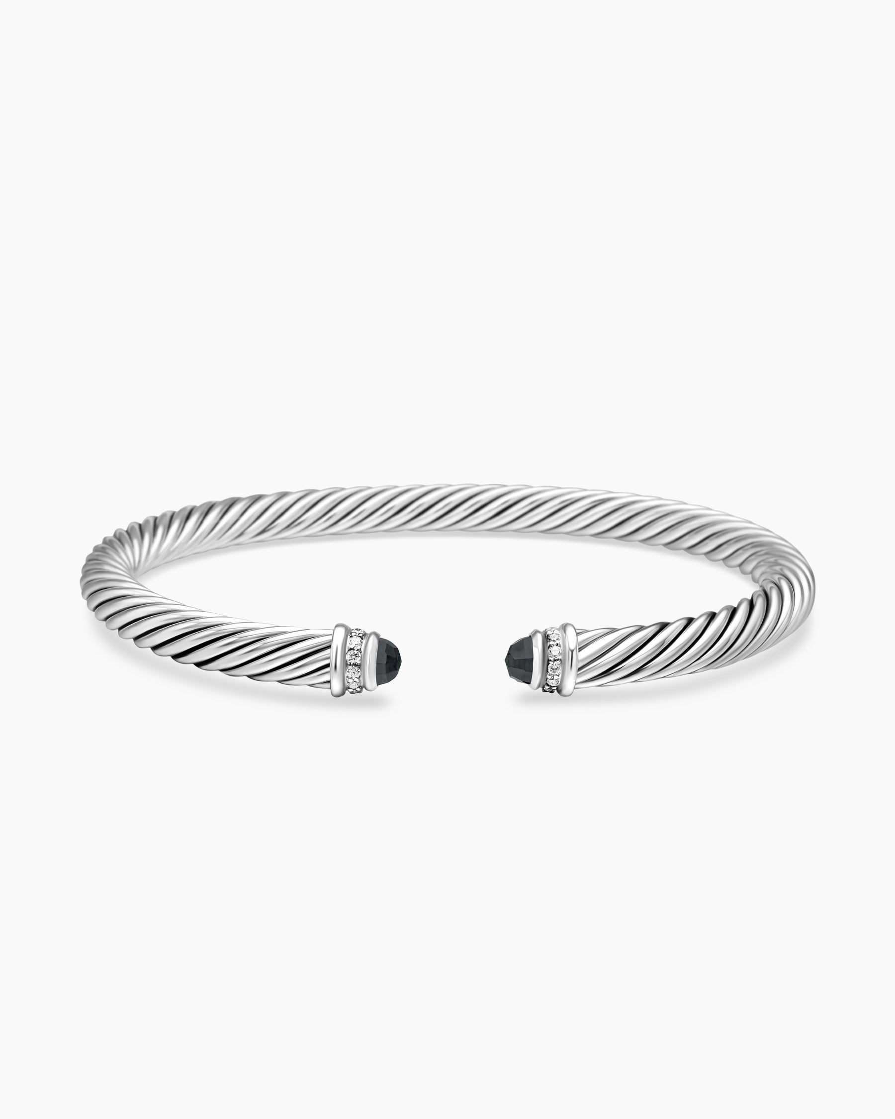 Classic Cable Bracelet in Sterling Silver with Black Onyx and Diamonds, 5mm - Image 4