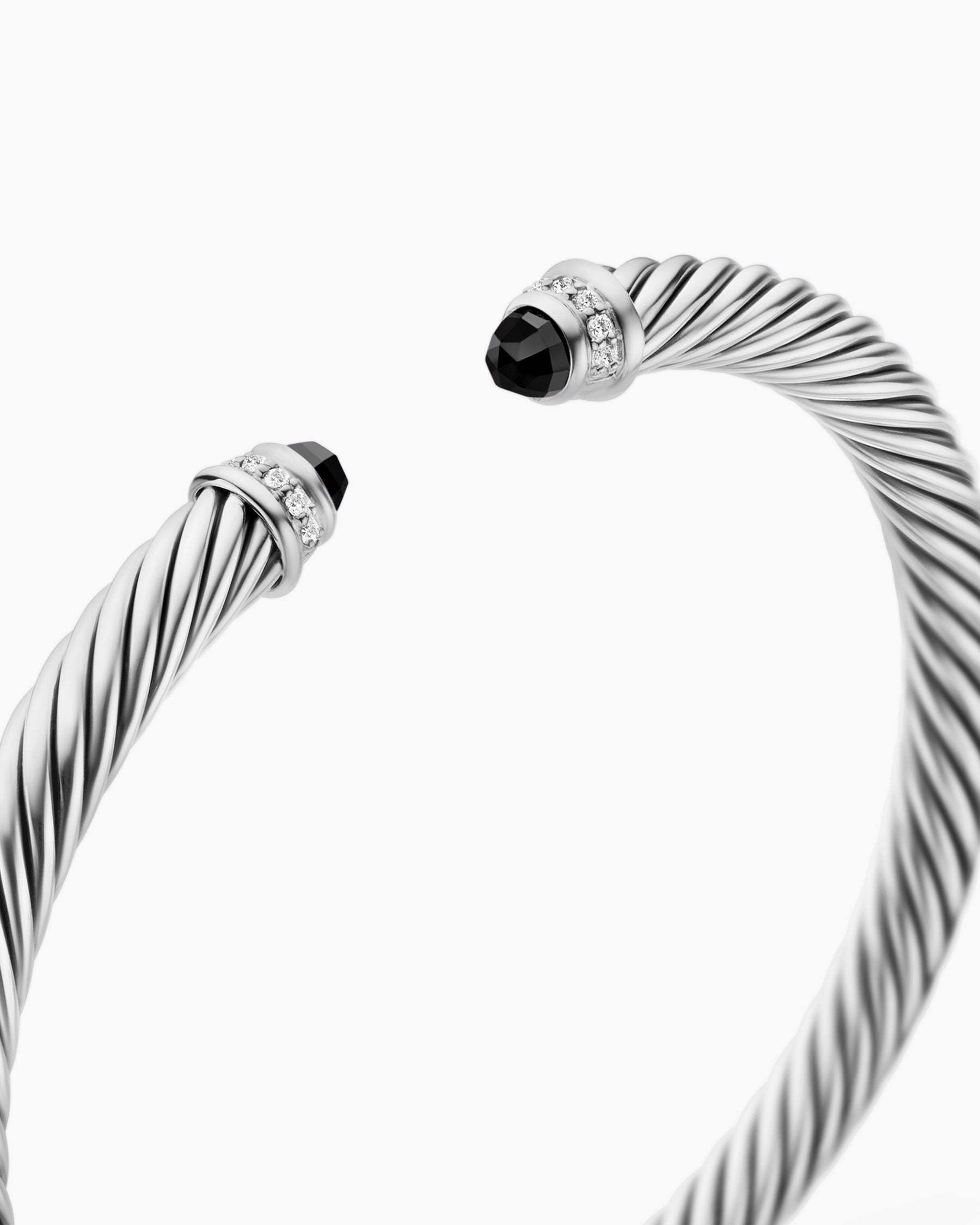 Classic Cable Bracelet in Sterling Silver with Black Onyx and Diamonds, 5mm - Image 5
