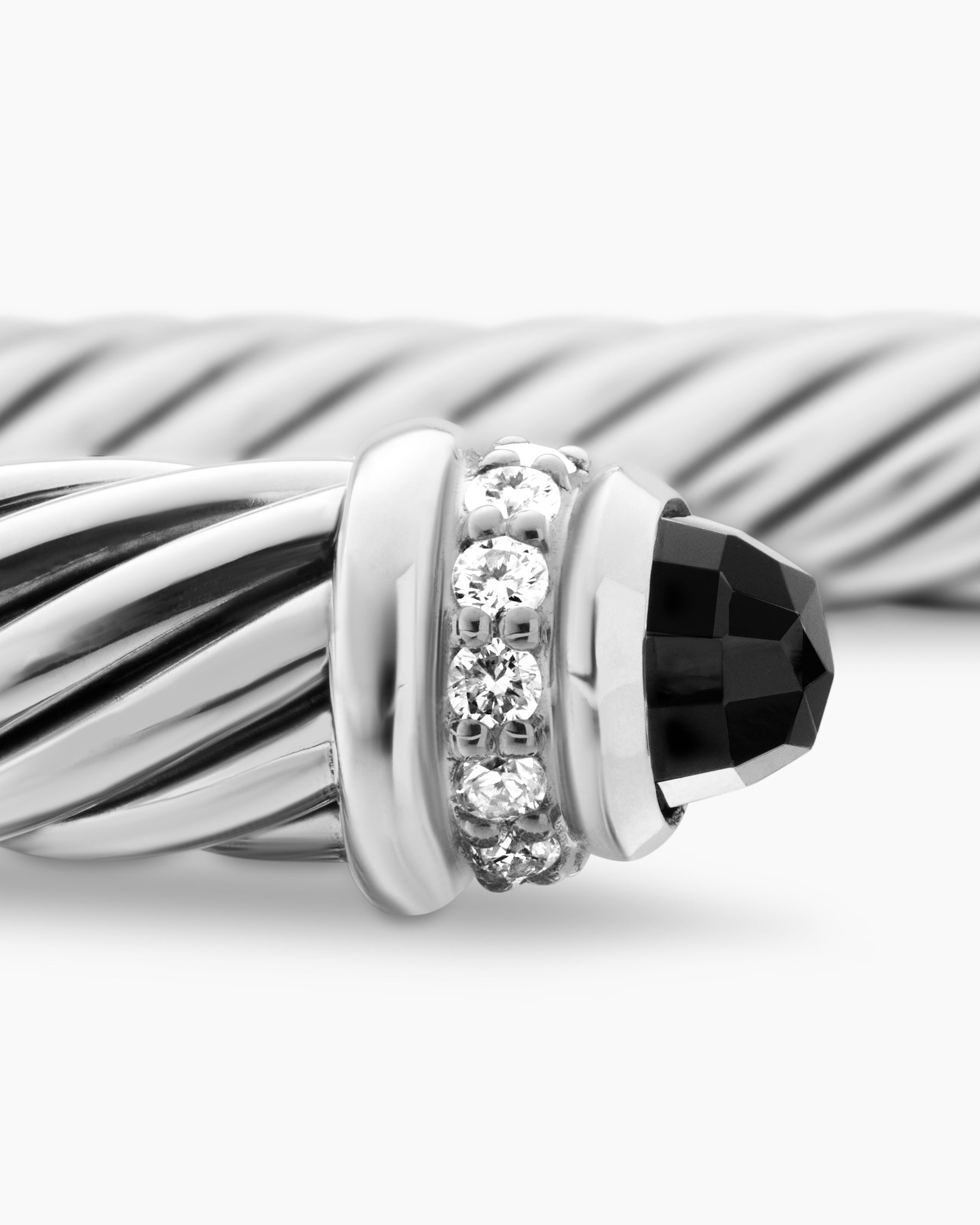 Classic Cable Bracelet in Sterling Silver with Black Onyx and Diamonds, 5mm - Image 6