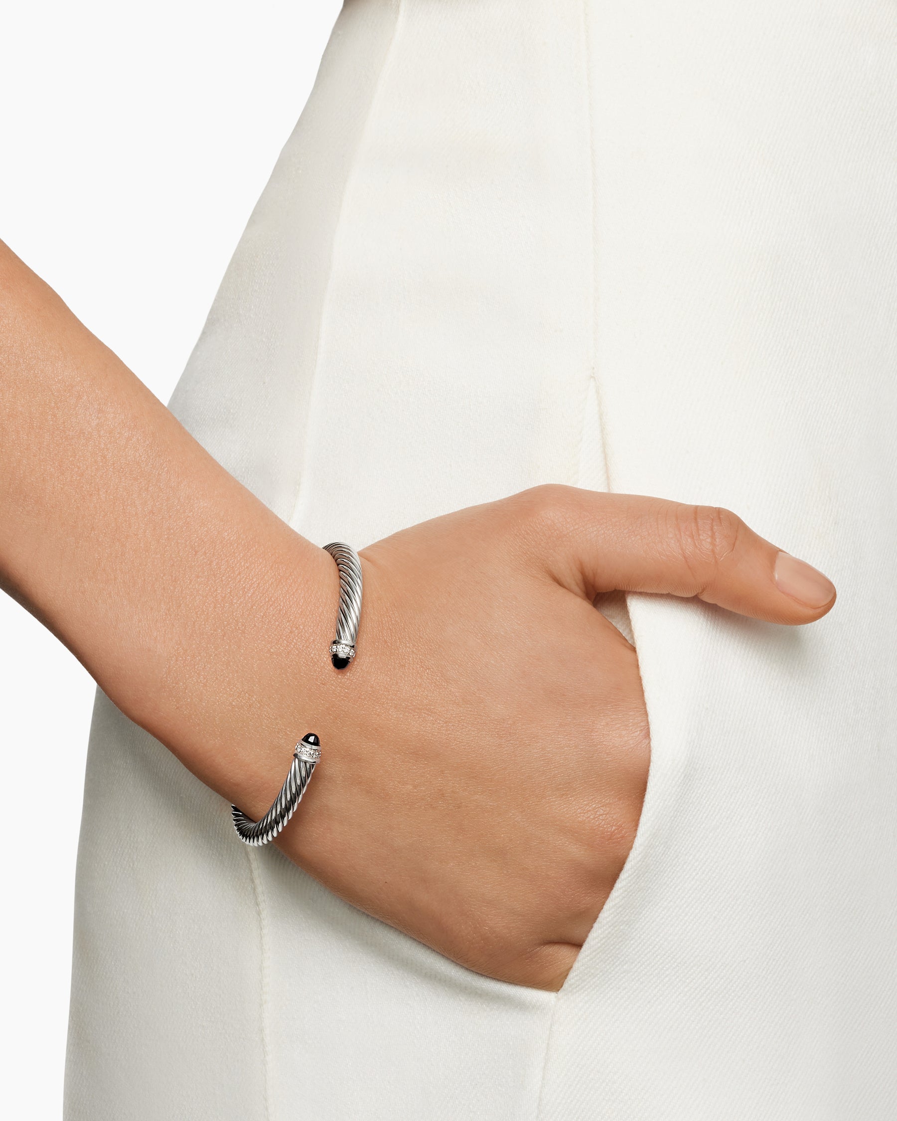 Classic Cable Bracelet in Sterling Silver with Black Onyx and Diamonds, 5mm - Image 7