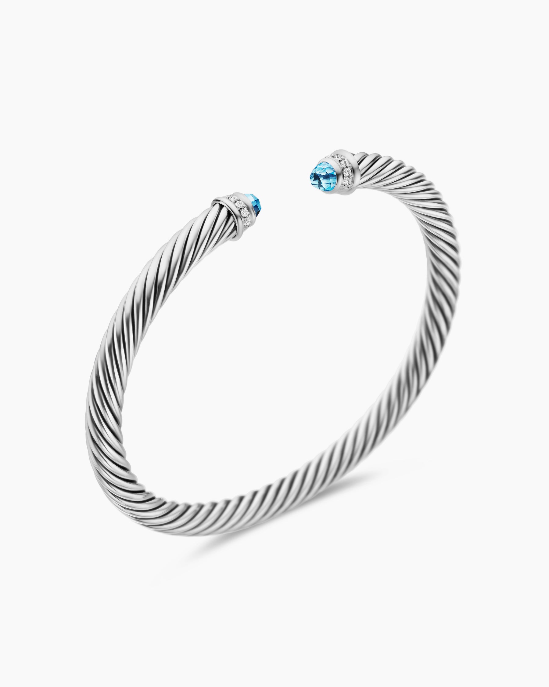 Classic Cable Bracelet in Sterling Silver with Blue Topaz and Diamonds, 5mm - Image 3