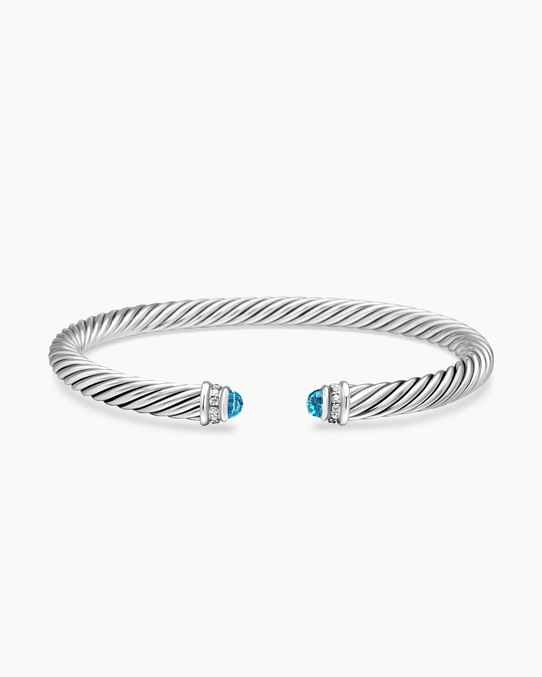 Classic Cable Bracelet in Sterling Silver with Blue Topaz and Diamonds, 5mm - Image 4
