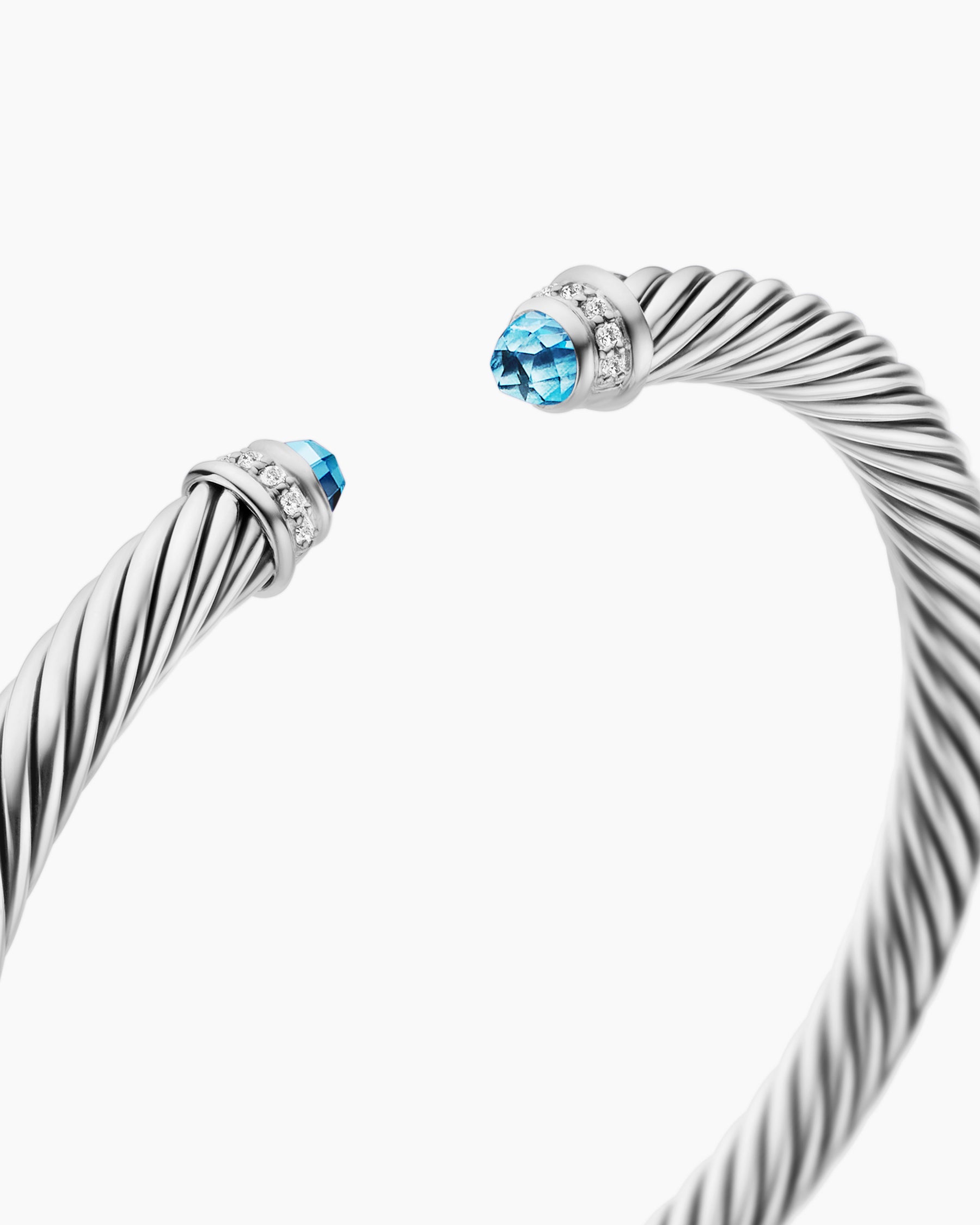Classic Cable Bracelet in Sterling Silver with Blue Topaz and Diamonds, 5mm - Image 5
