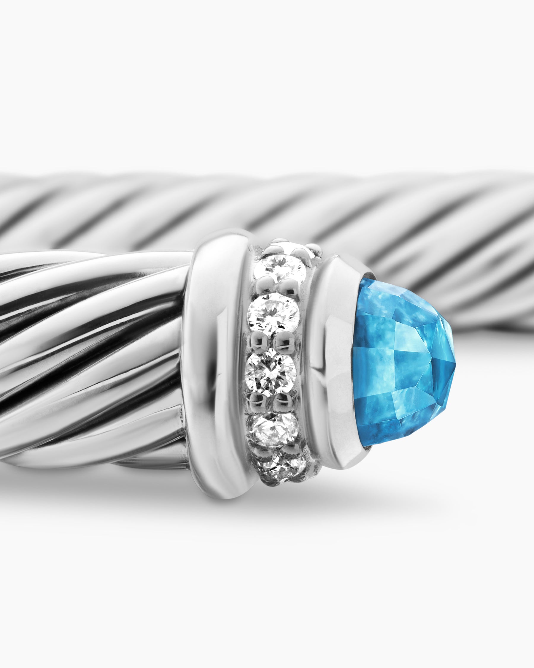 Classic Cable Bracelet in Sterling Silver with Blue Topaz and Diamonds, 5mm - Image 6