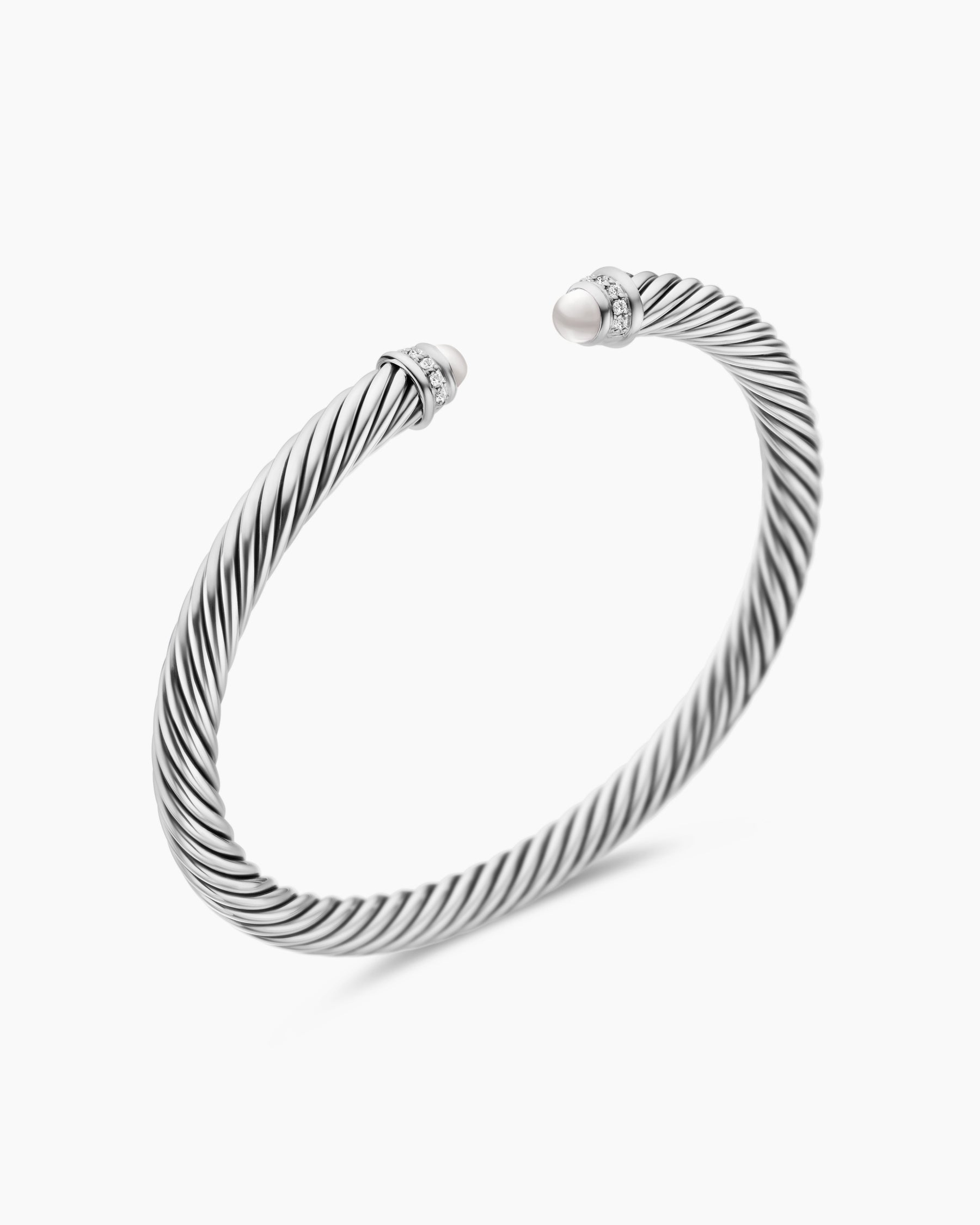 Classic Cable Bracelet in Sterling Silver with Pearls and Diamonds, 5mm - Image 3