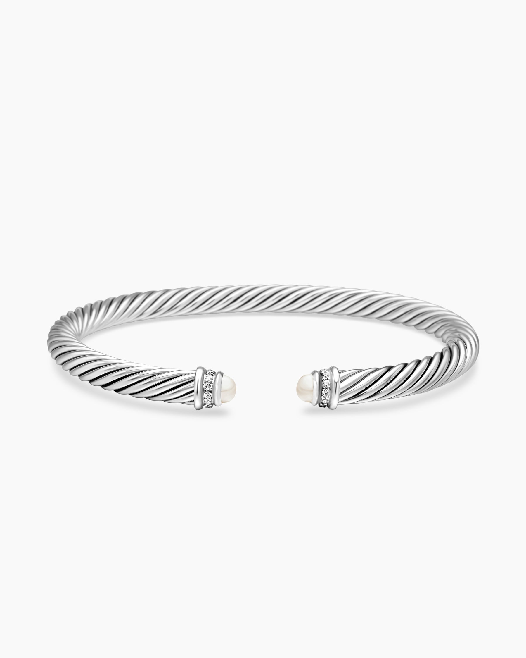 Classic Cable Bracelet in Sterling Silver with Pearls and Diamonds, 5mm - Image 4
