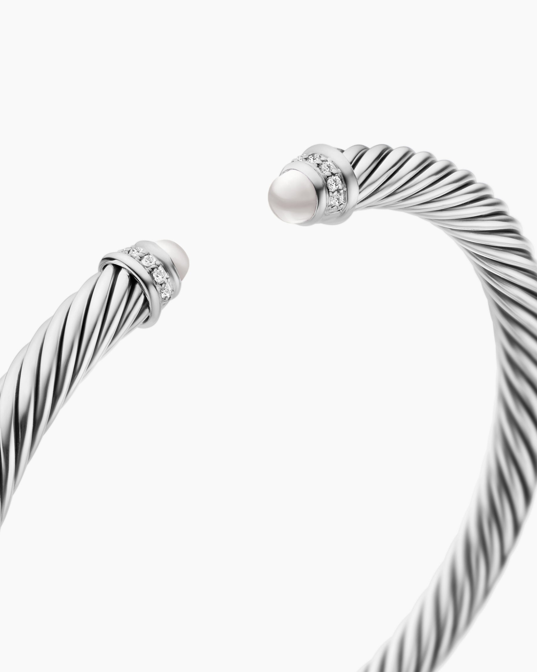 Classic Cable Bracelet in Sterling Silver with Pearls and Diamonds, 5mm - Image 5