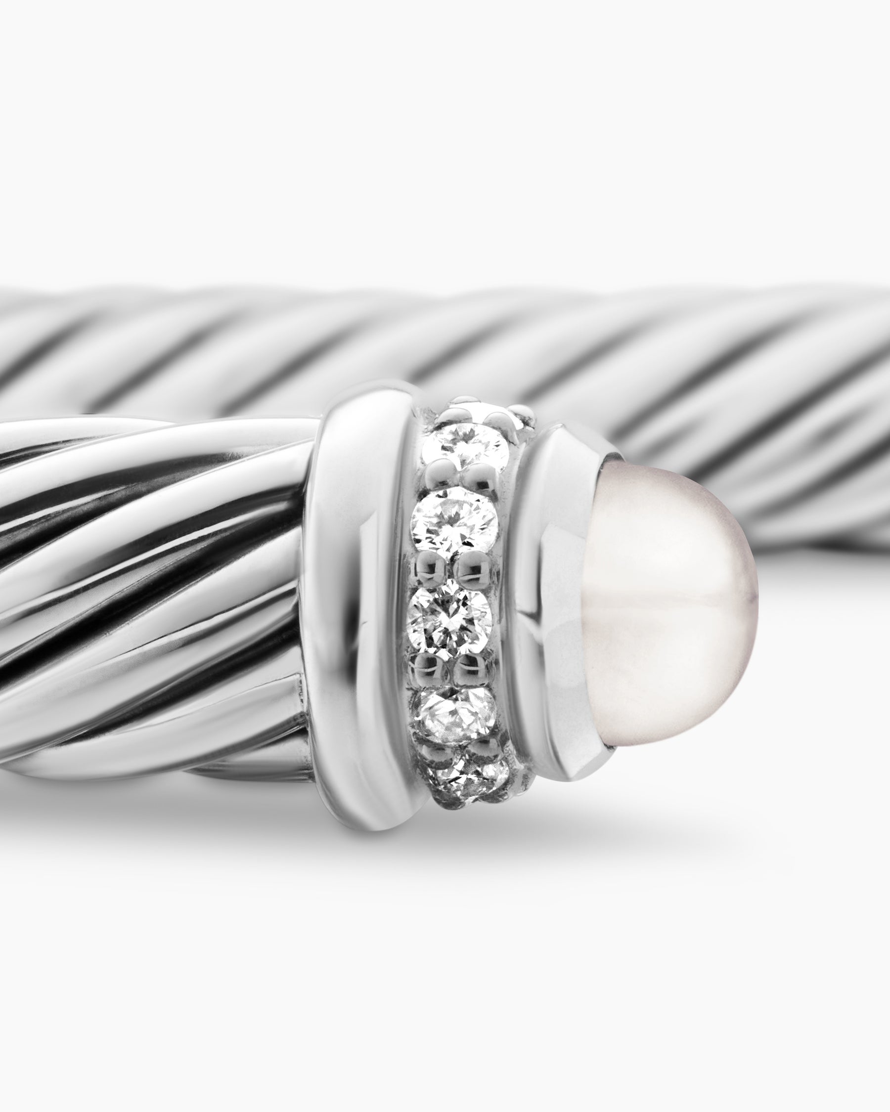 Classic Cable Bracelet in Sterling Silver with Pearls and Diamonds, 5mm - Image 6