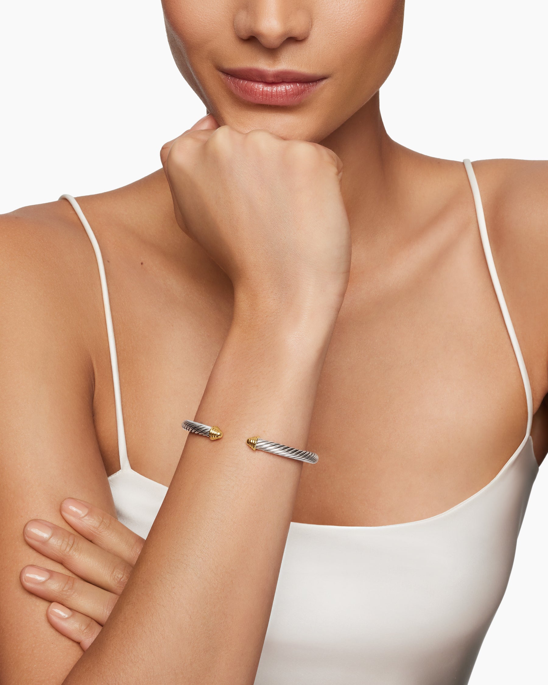 Classic Cable Bracelet in Sterling Silver with 14K Yellow Gold Domes, 5mm - Image 7