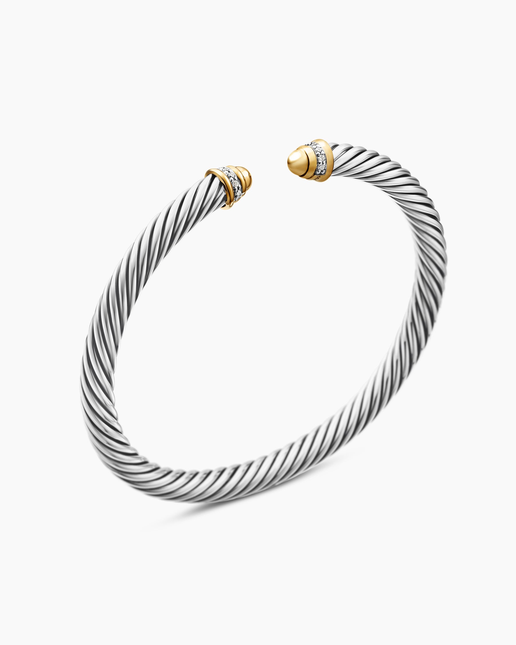 Classic Cable Bracelet in Sterling Silver with 18K Yellow Gold, Gold Domes and Diamonds, 5mm - Image 3