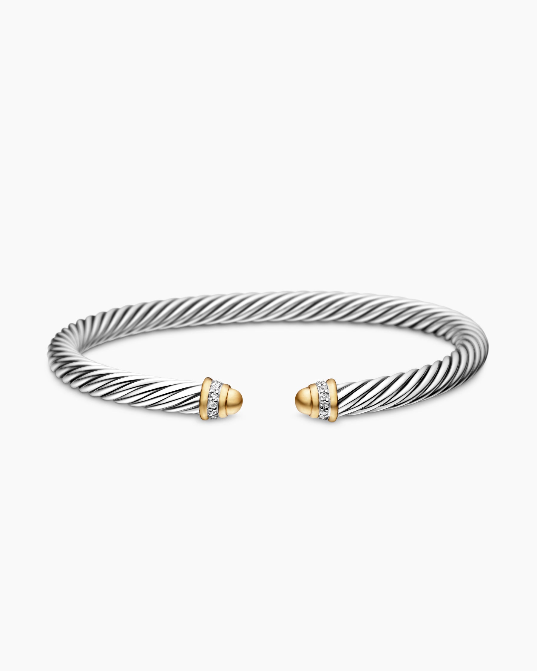 Classic Cable Bracelet in Sterling Silver with 18K Yellow Gold, Gold Domes and Diamonds, 5mm - Image 4