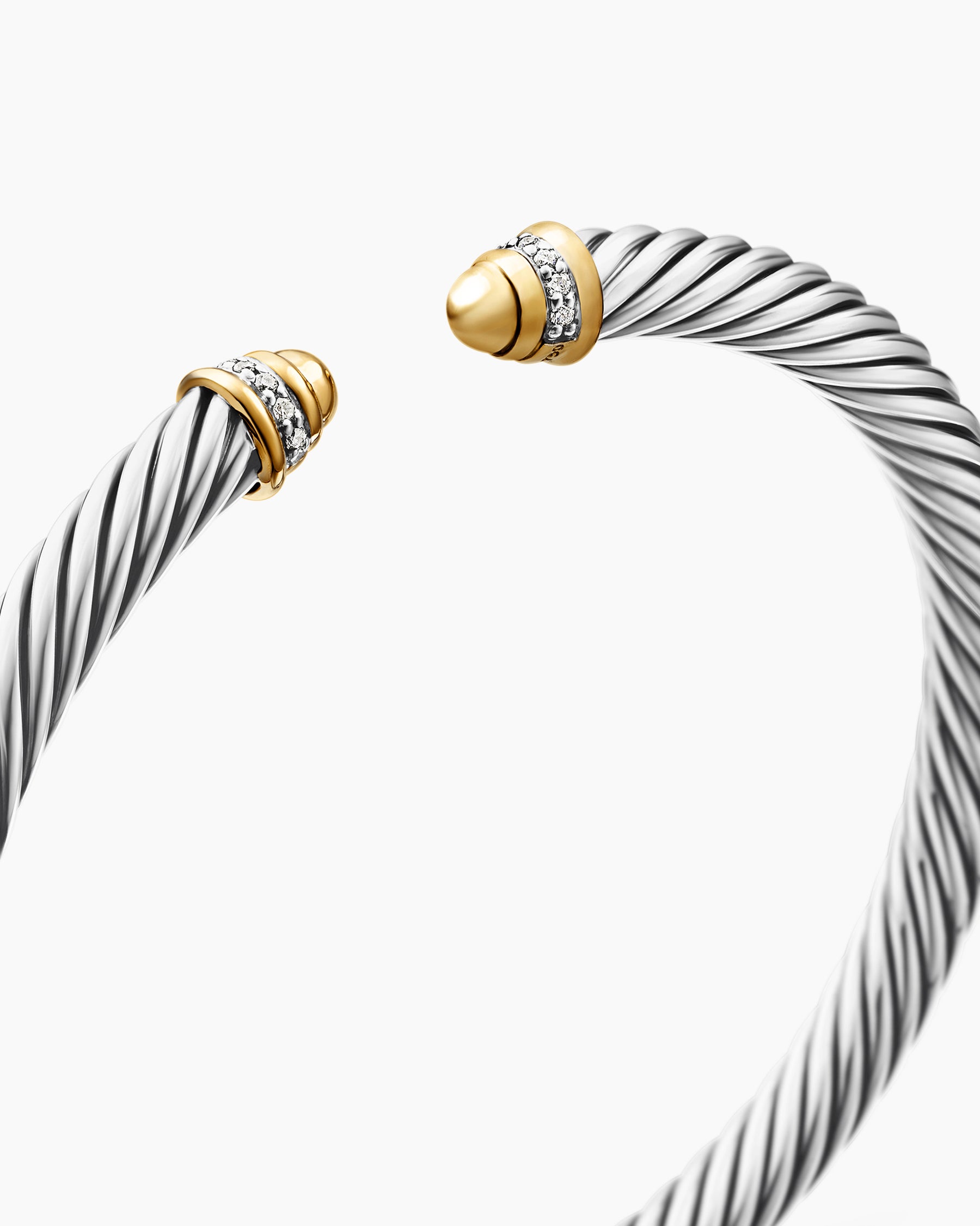 Classic Cable Bracelet in Sterling Silver with 18K Yellow Gold, Gold Domes and Diamonds, 5mm - Image 5