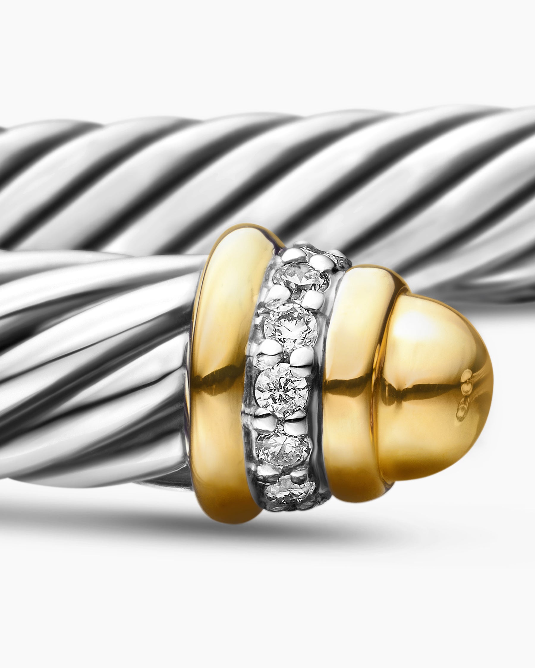 Classic Cable Bracelet in Sterling Silver with 18K Yellow Gold, Gold Domes and Diamonds, 5mm - Image 6
