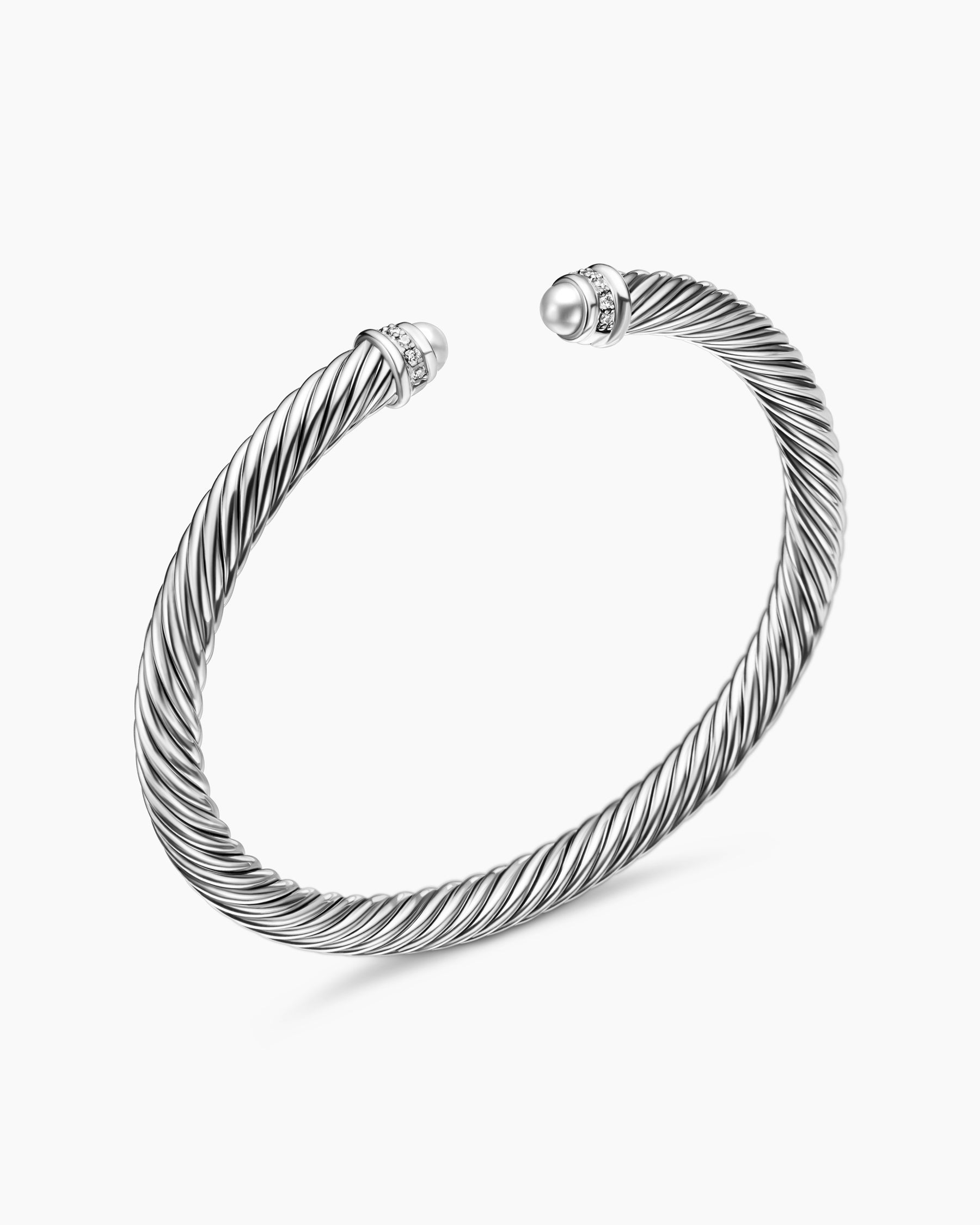 Classic Cable Bracelet in Sterling Silver with Diamonds, 5mm - Image 3