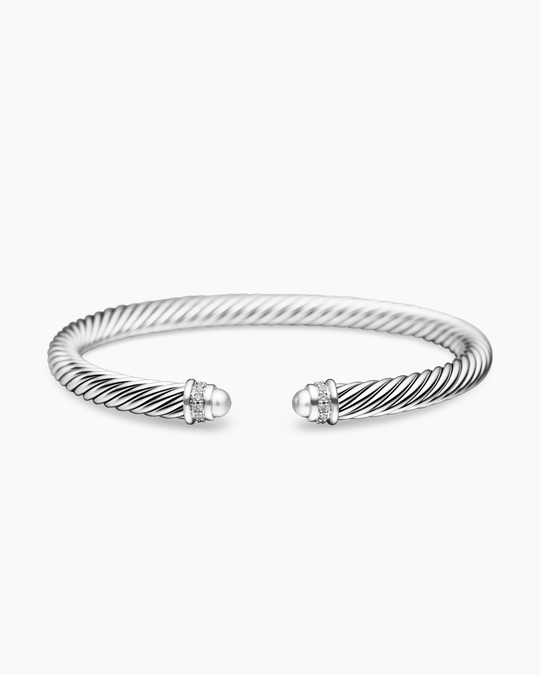 Classic Cable Bracelet in Sterling Silver with Diamonds, 5mm - Image 4