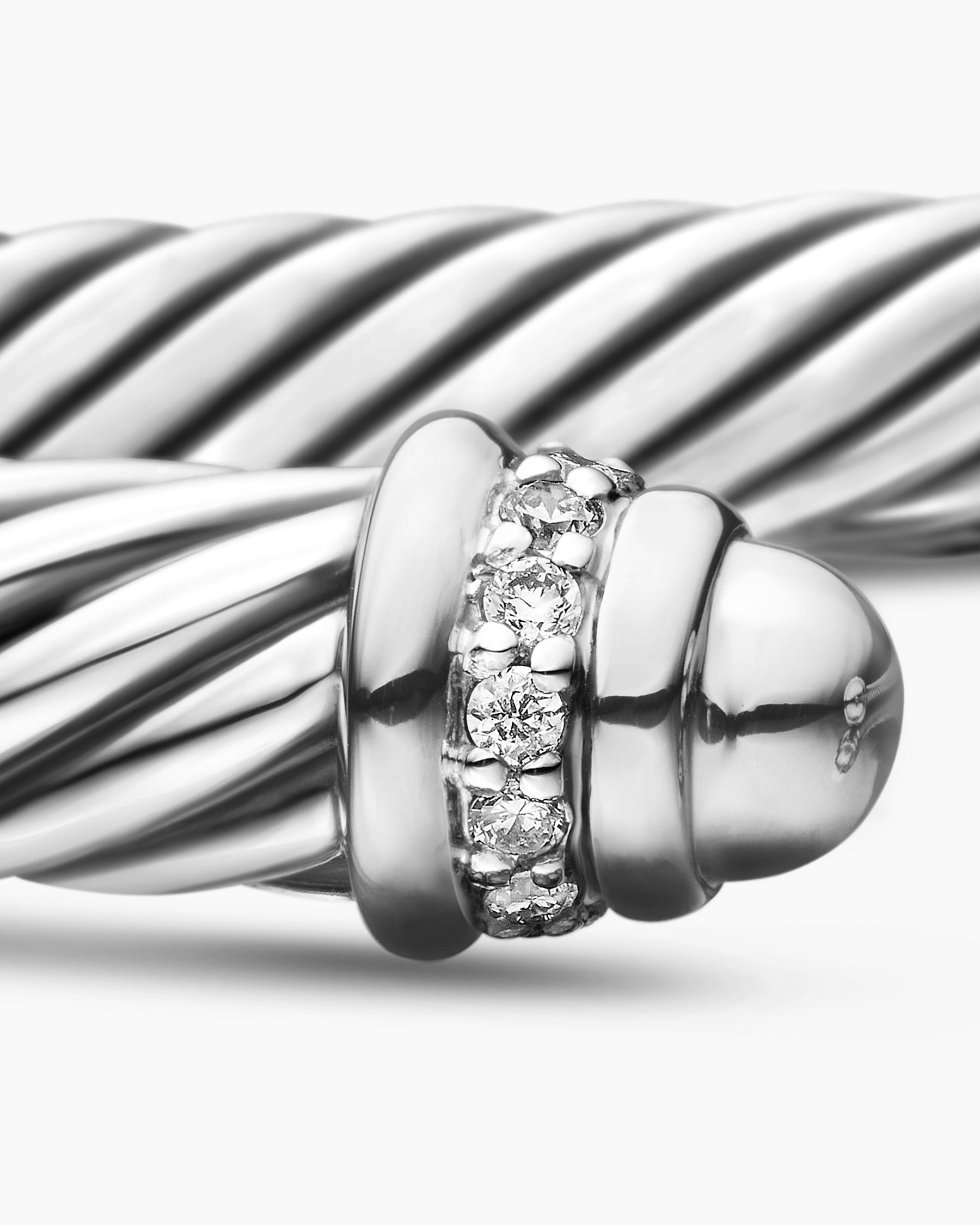 Classic Cable Bracelet in Sterling Silver with Diamonds, 5mm - Image 6