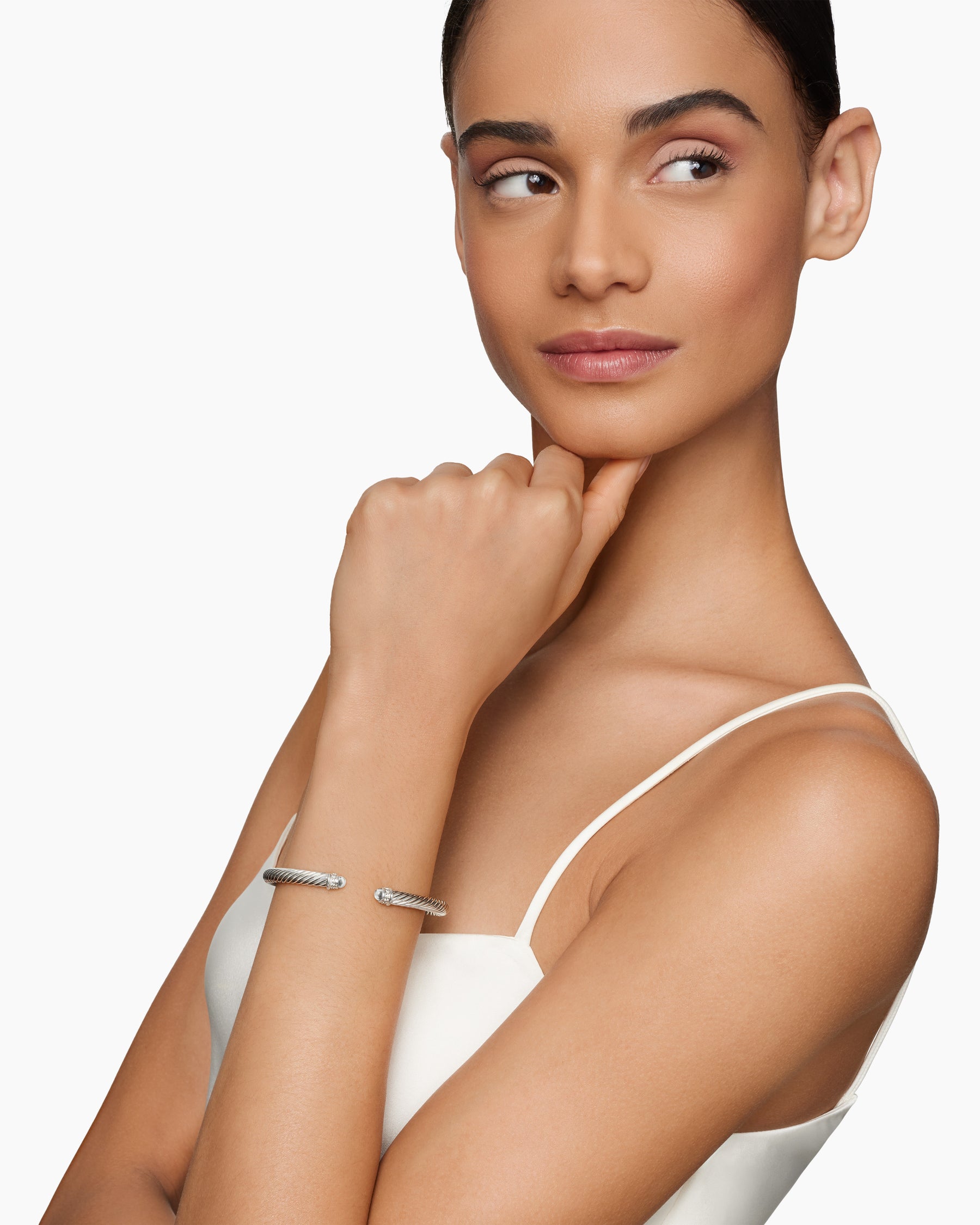 Classic Cable Bracelet in Sterling Silver with Diamonds, 5mm - Image 2