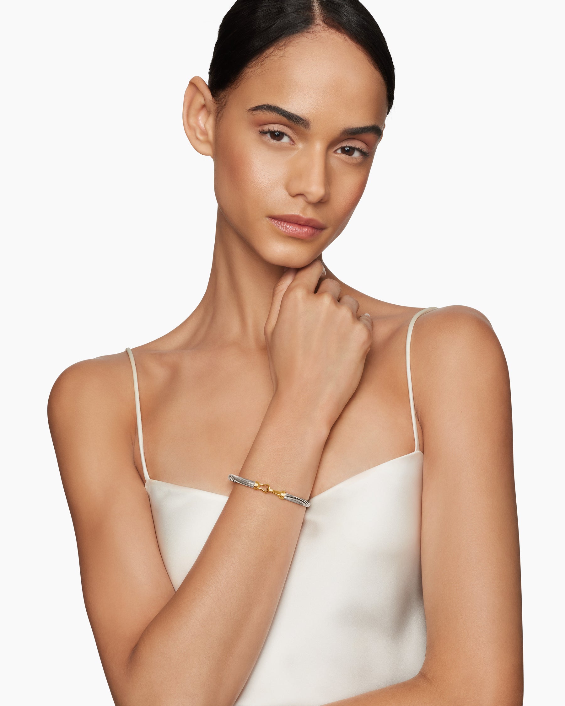 Alternative view of Buckle Classic Cable Bracelet in Sterling Silver with 14K Yellow Gold, 5mm