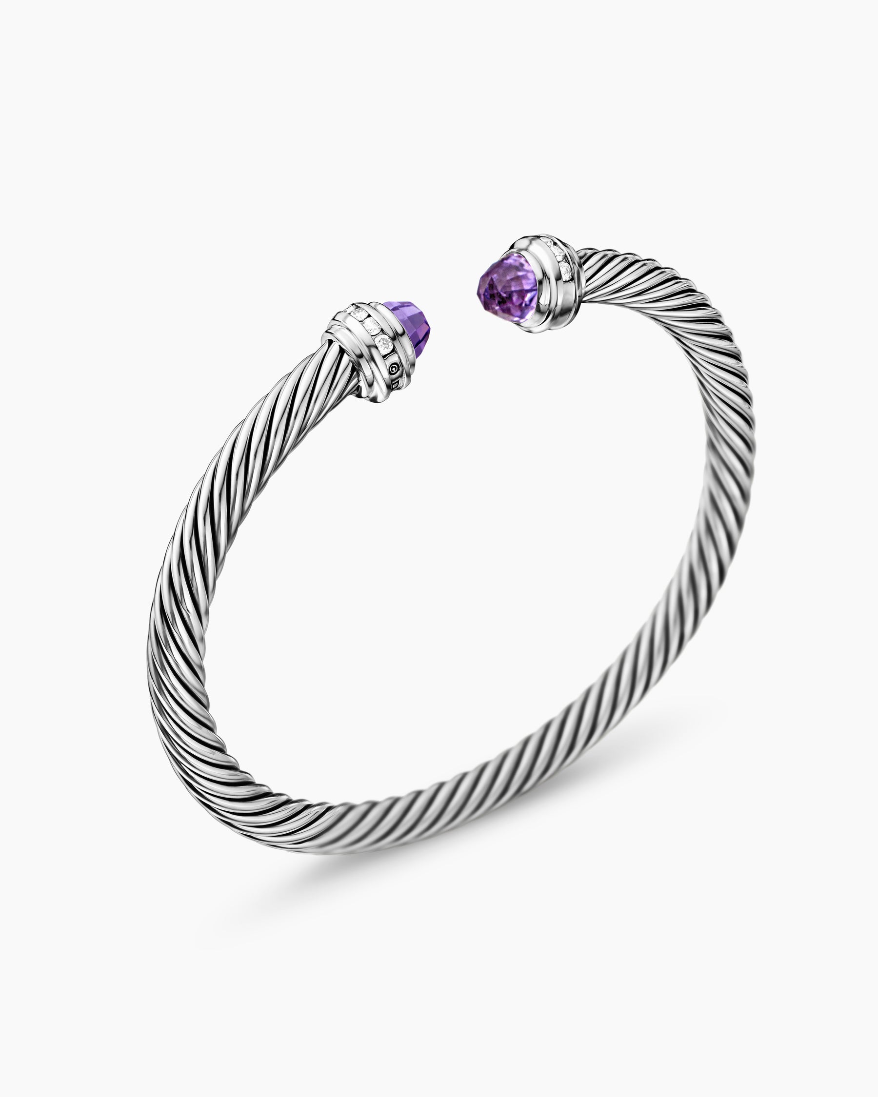 Classic Cable Bracelet in Sterling Silver with Amethyst and Diamonds, 5mm - Image 3