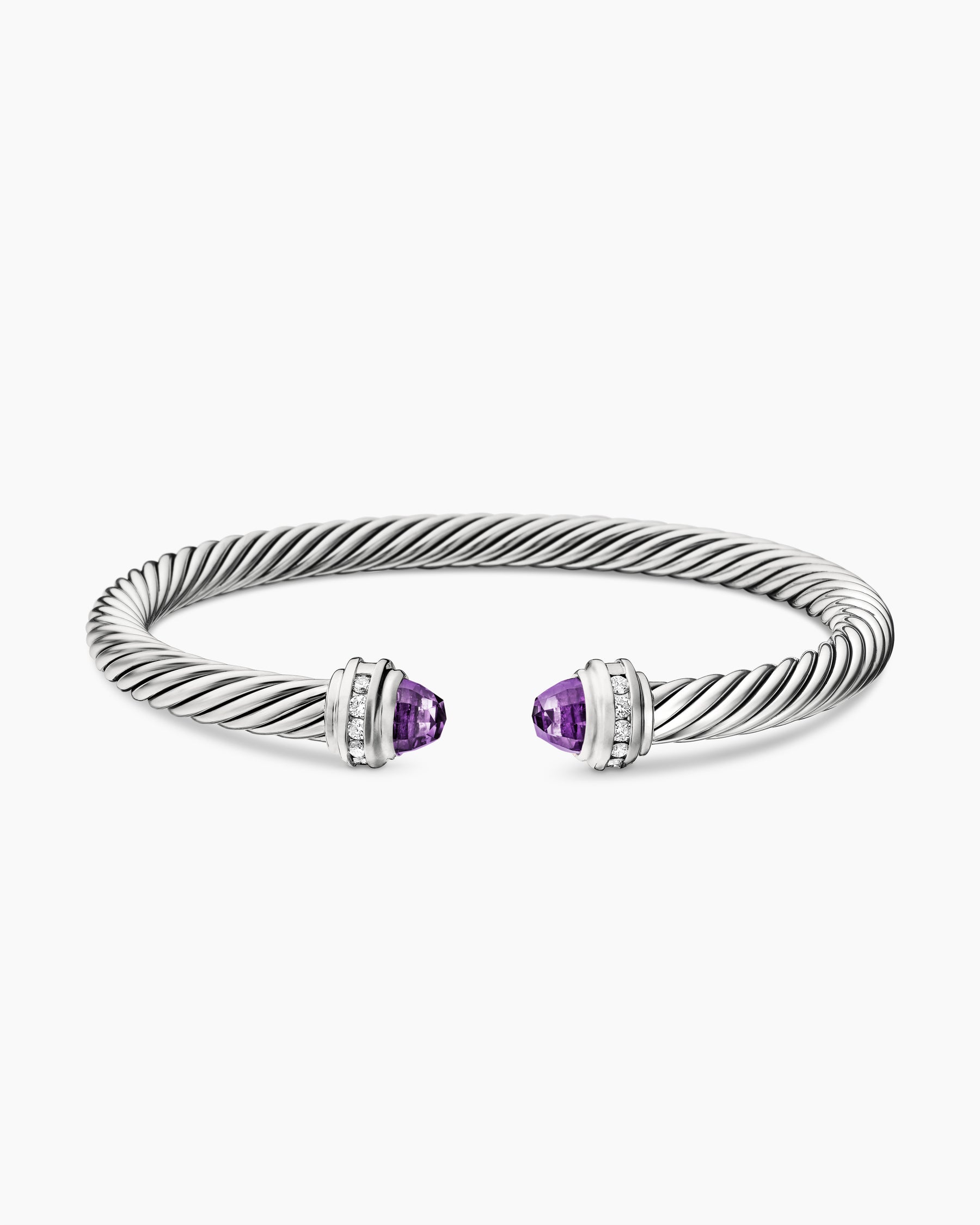 Classic Cable Bracelet in Sterling Silver with Amethyst and Diamonds, 5mm - Image 4
