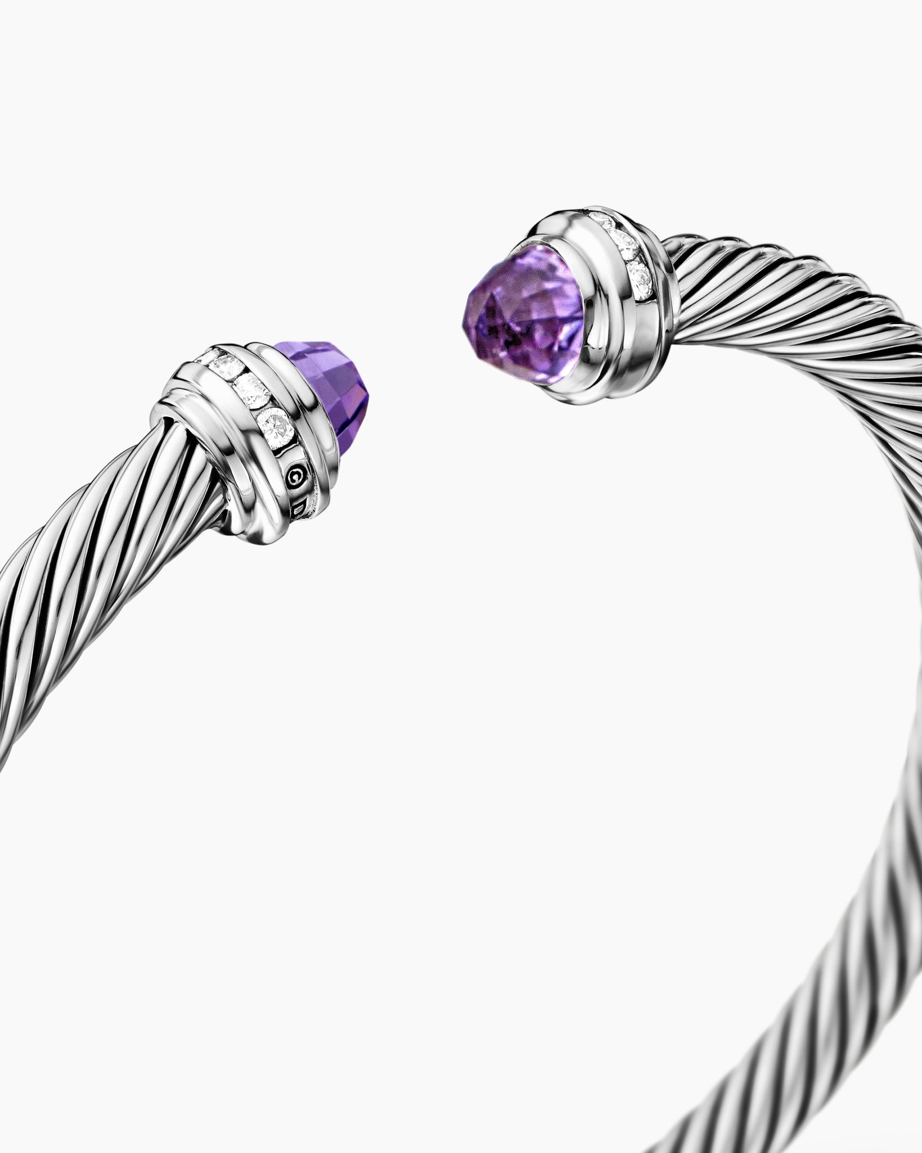 Classic Cable Bracelet in Sterling Silver with Amethyst and Diamonds, 5mm - Image 5